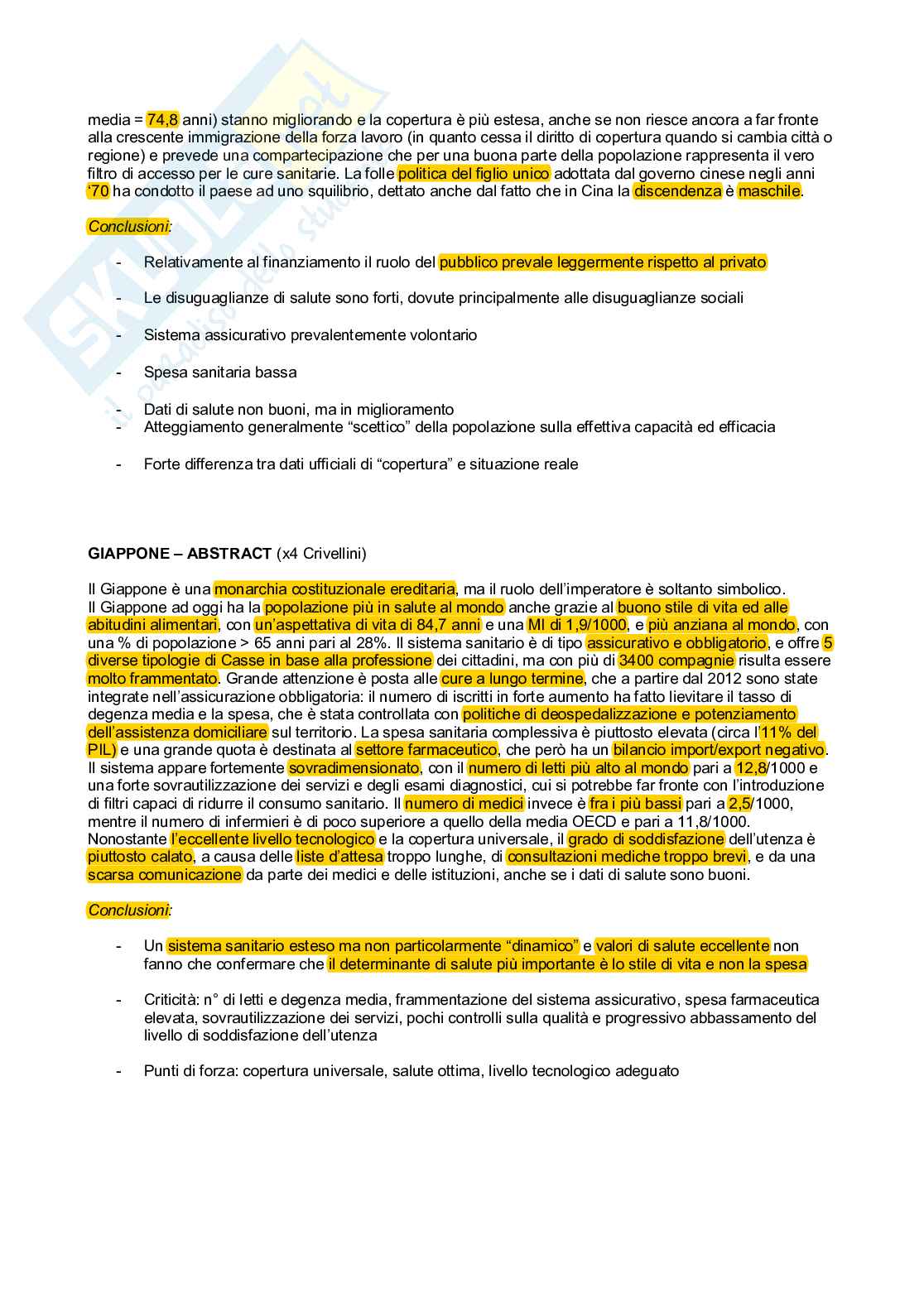 Domande orale e schema paesi Sistemi sanitari Pag. 36