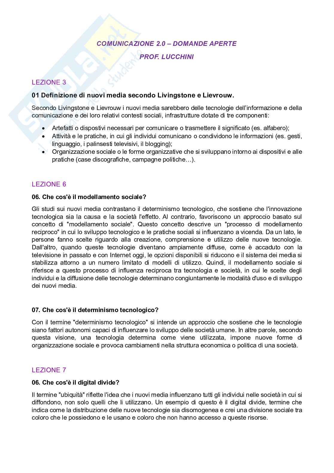 Paniere Comunicazione 2.0 - Risposte aperte - aggiornato (2025) Pag. 2
