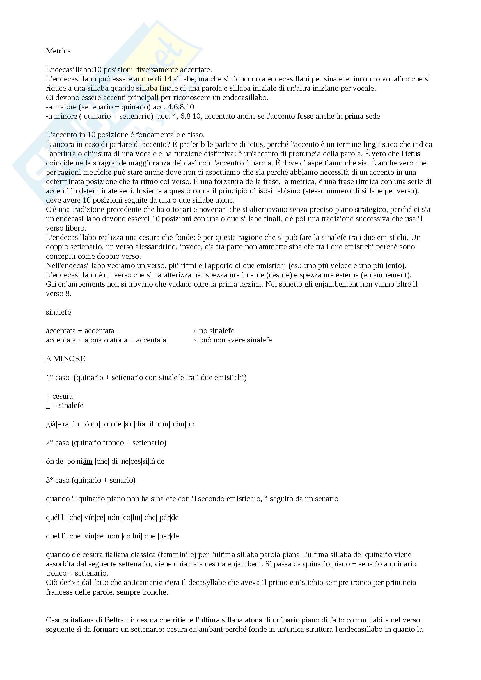 Metrica e retorica - Appunti Pag. 1