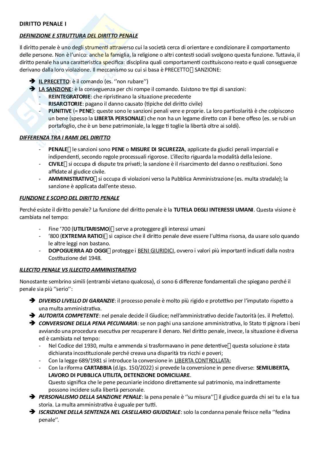 Riassunto esame Diritto penale I, Prof. Pelissero Marco, libro consigliato Manuale di diritto penale , Pelissero Pag. 1