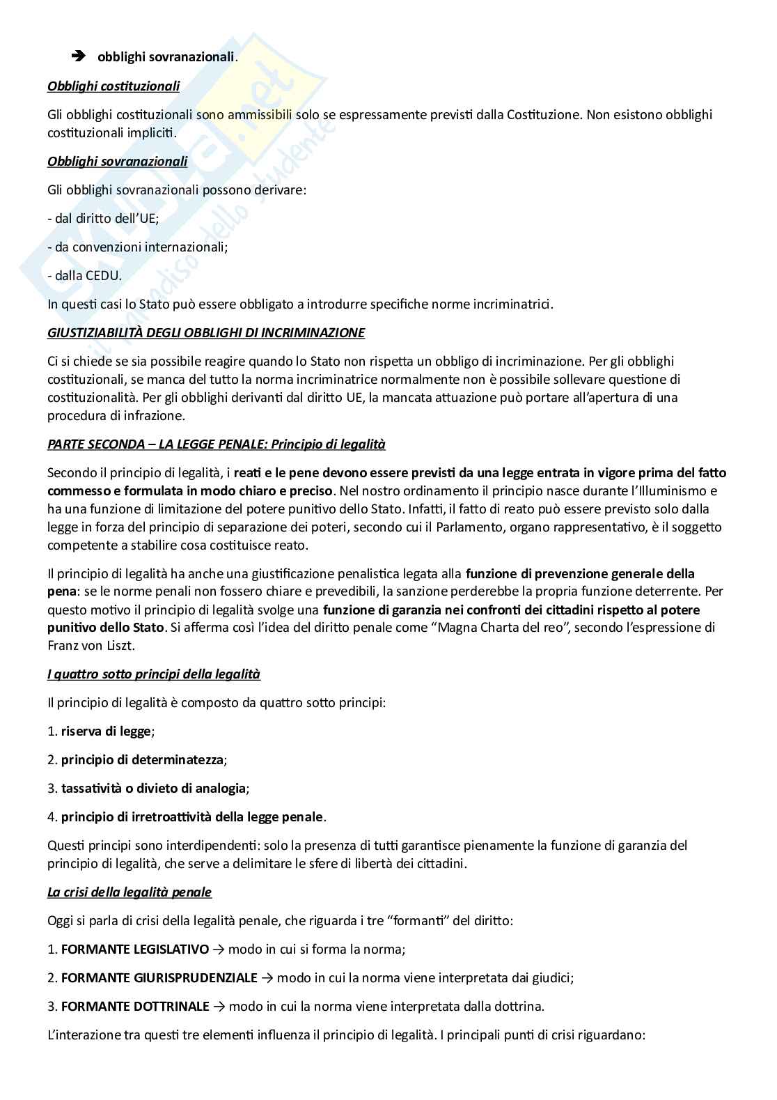 Riassunto esame Diritto penale I, Prof. Pelissero Marco, libro consigliato Manuale di diritto penale , Pelissero Pag. 11