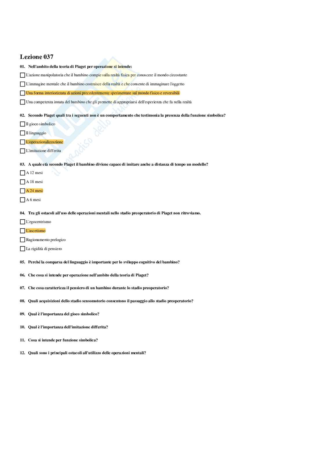 Paniere di Psicologia dello sviluppo e psicologia dell'educazione - Risposte multiple (2026) Pag. 56