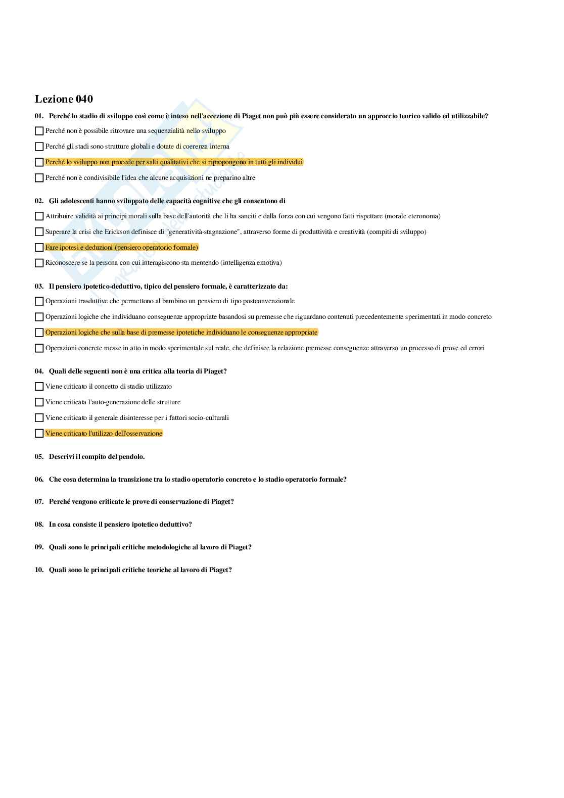 Paniere di Psicologia dello sviluppo e psicologia dell'educazione - Risposte multiple (2026) Pag. 61