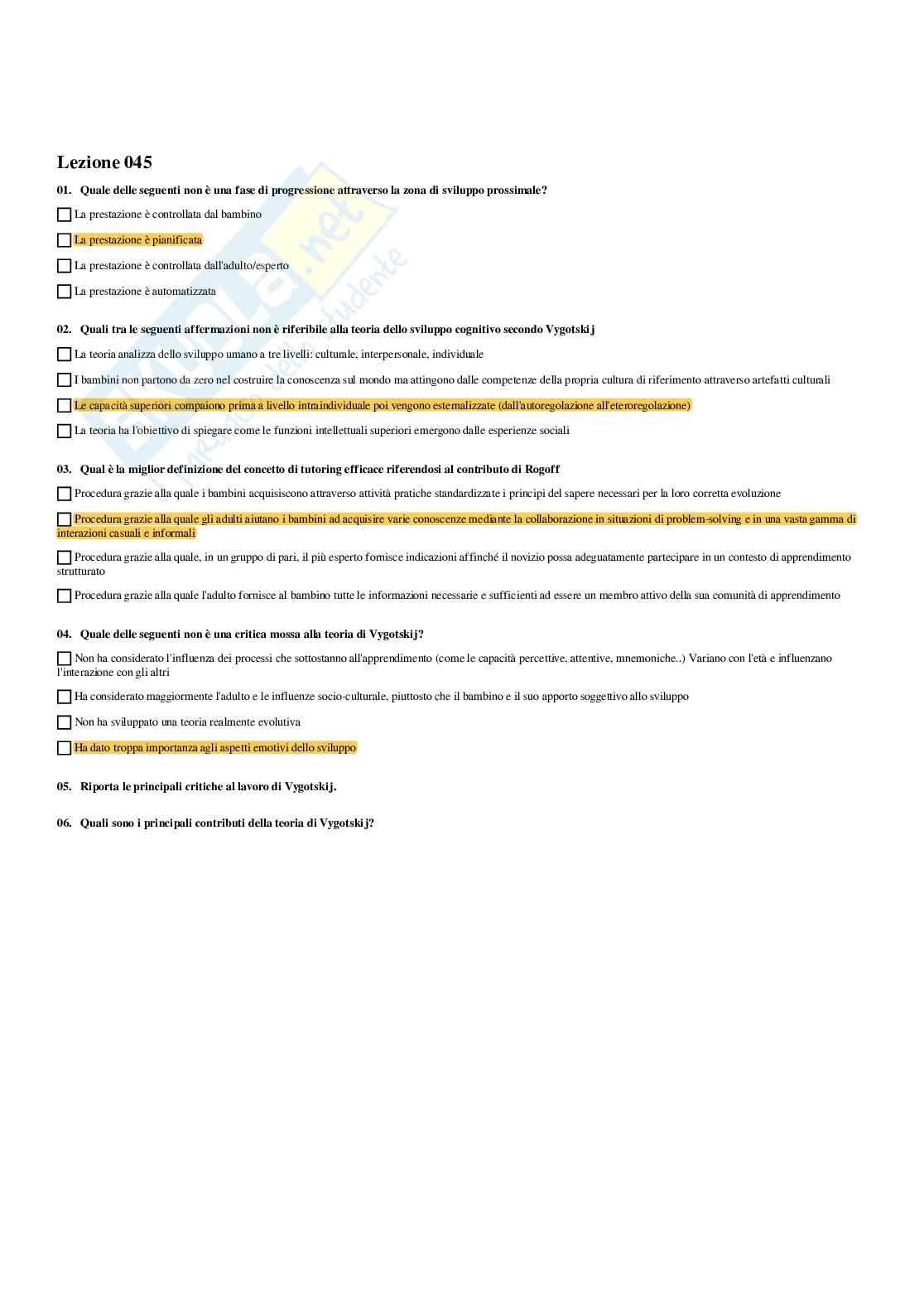 Paniere di Psicologia dello sviluppo e psicologia dell'educazione - Risposte multiple (2026) Pag. 66