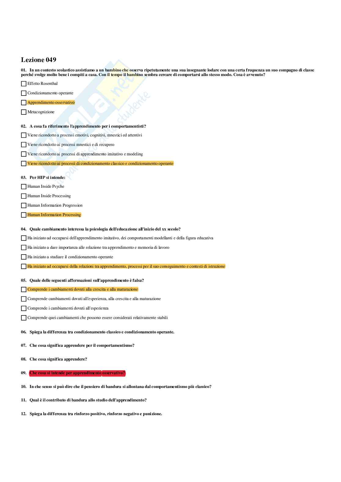 Paniere di Psicologia dello sviluppo e psicologia dell'educazione - Risposte multiple (2026) Pag. 71