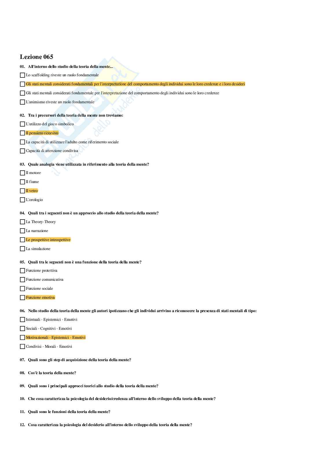 Paniere di Psicologia dello sviluppo e psicologia dell'educazione - Risposte multiple (2026) Pag. 91