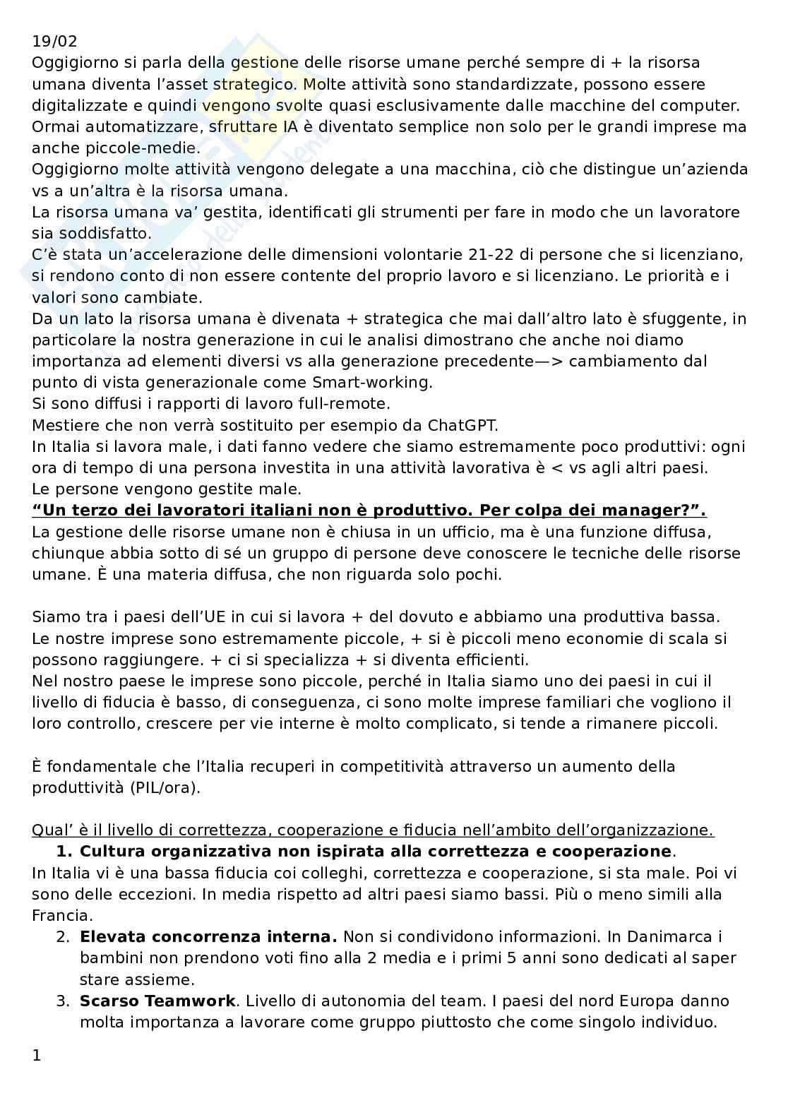 Organizzazione delle risorse umane Pag. 1
