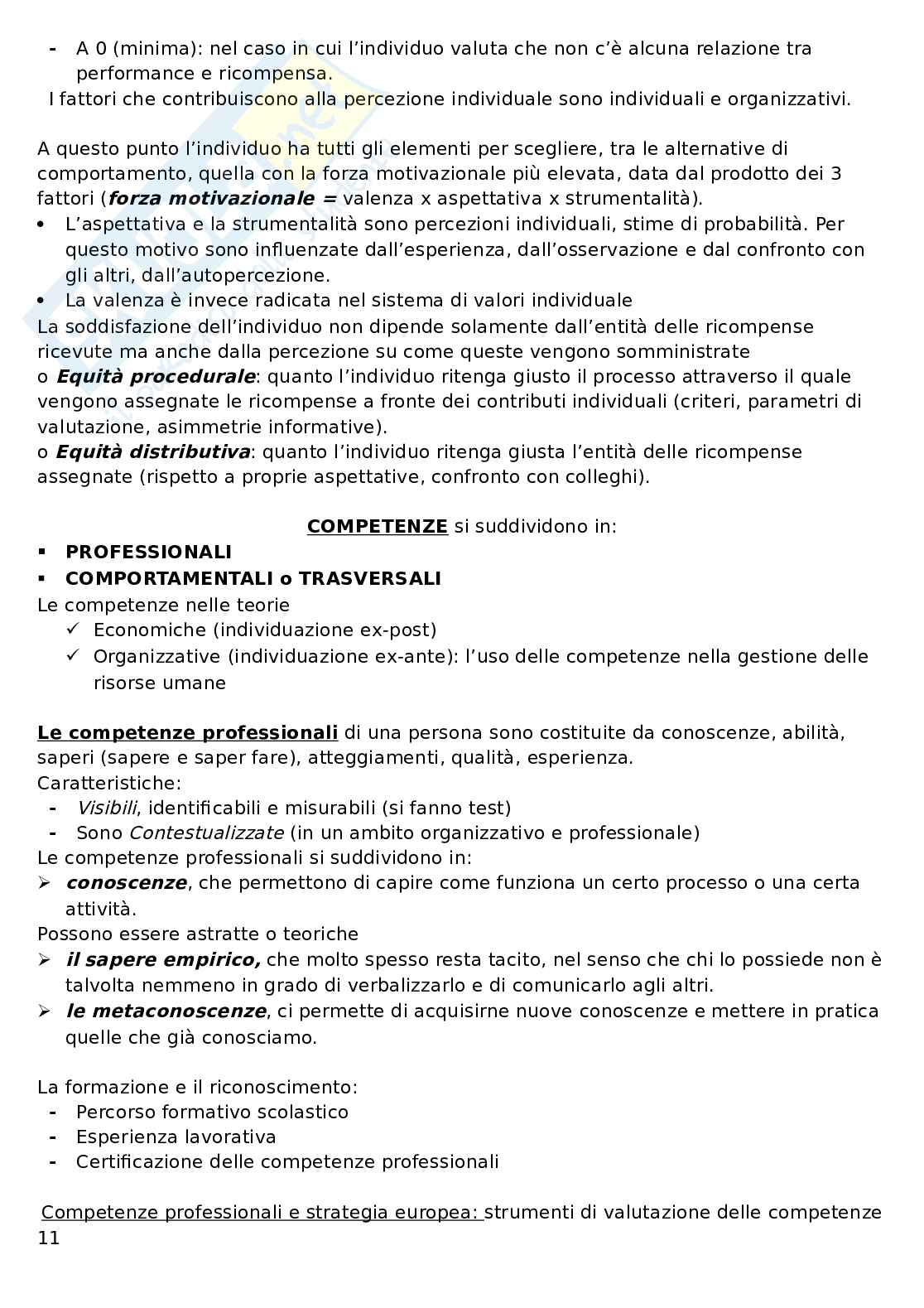 Organizzazione delle risorse umane Pag. 11