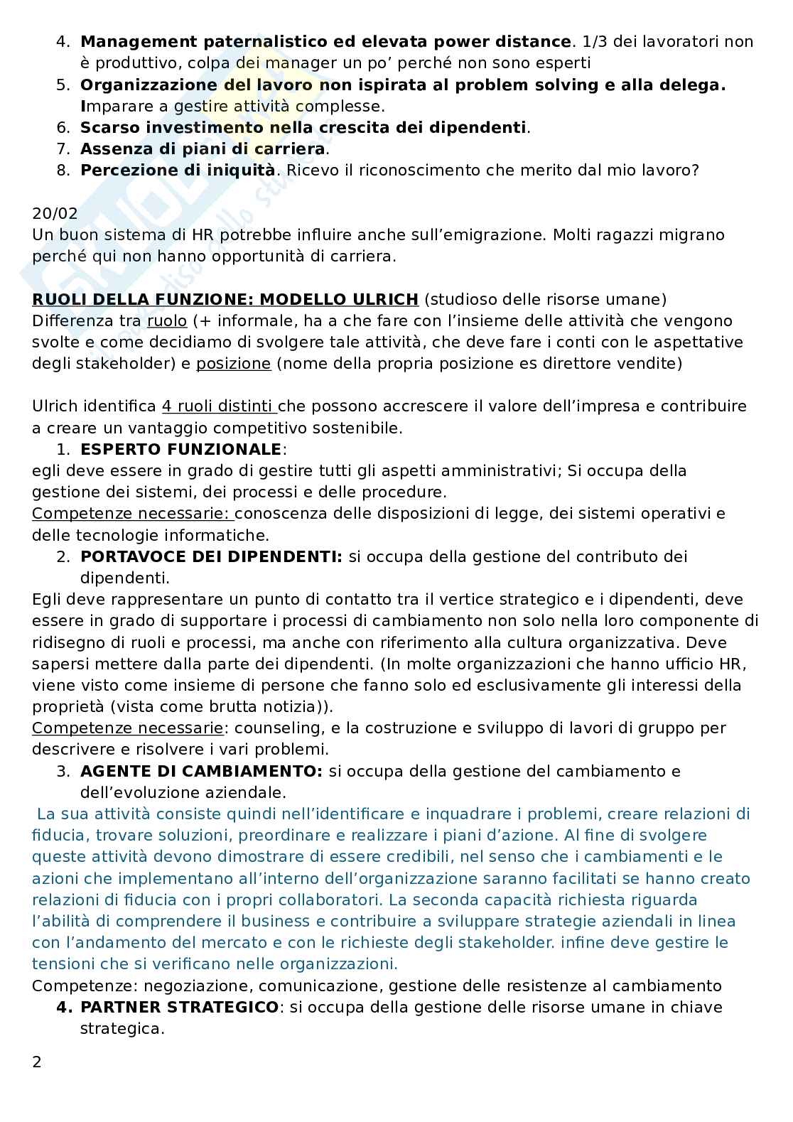 Organizzazione delle risorse umane Pag. 2