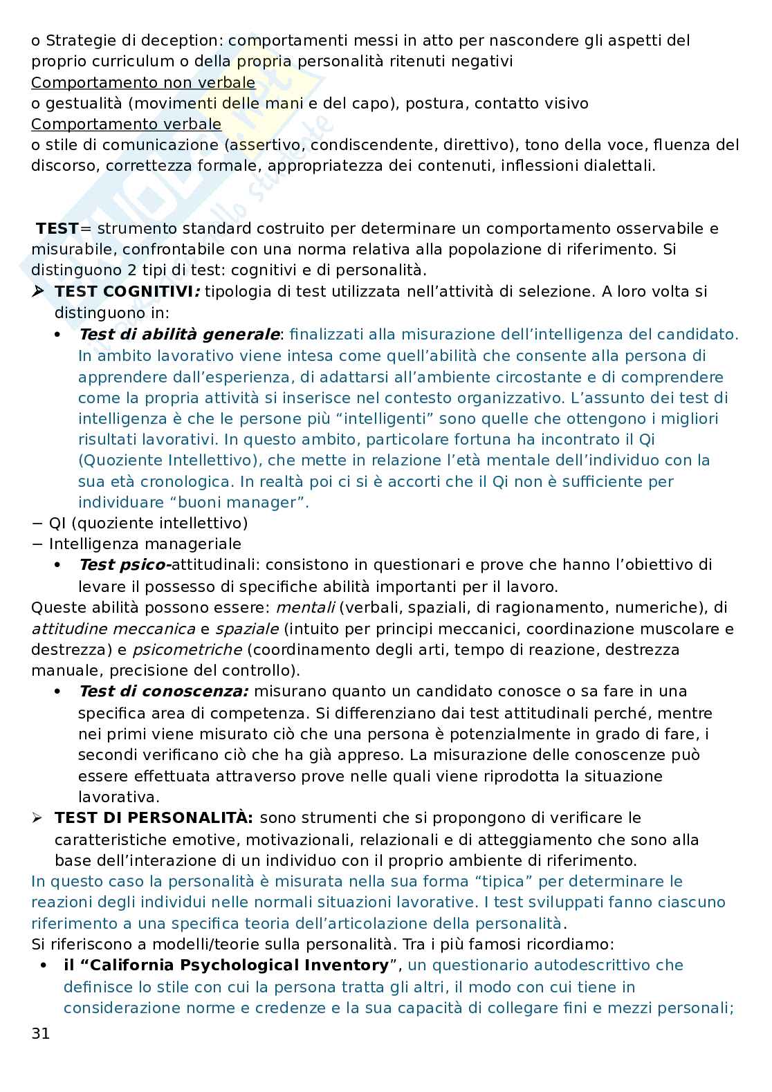 Organizzazione delle risorse umane Pag. 31