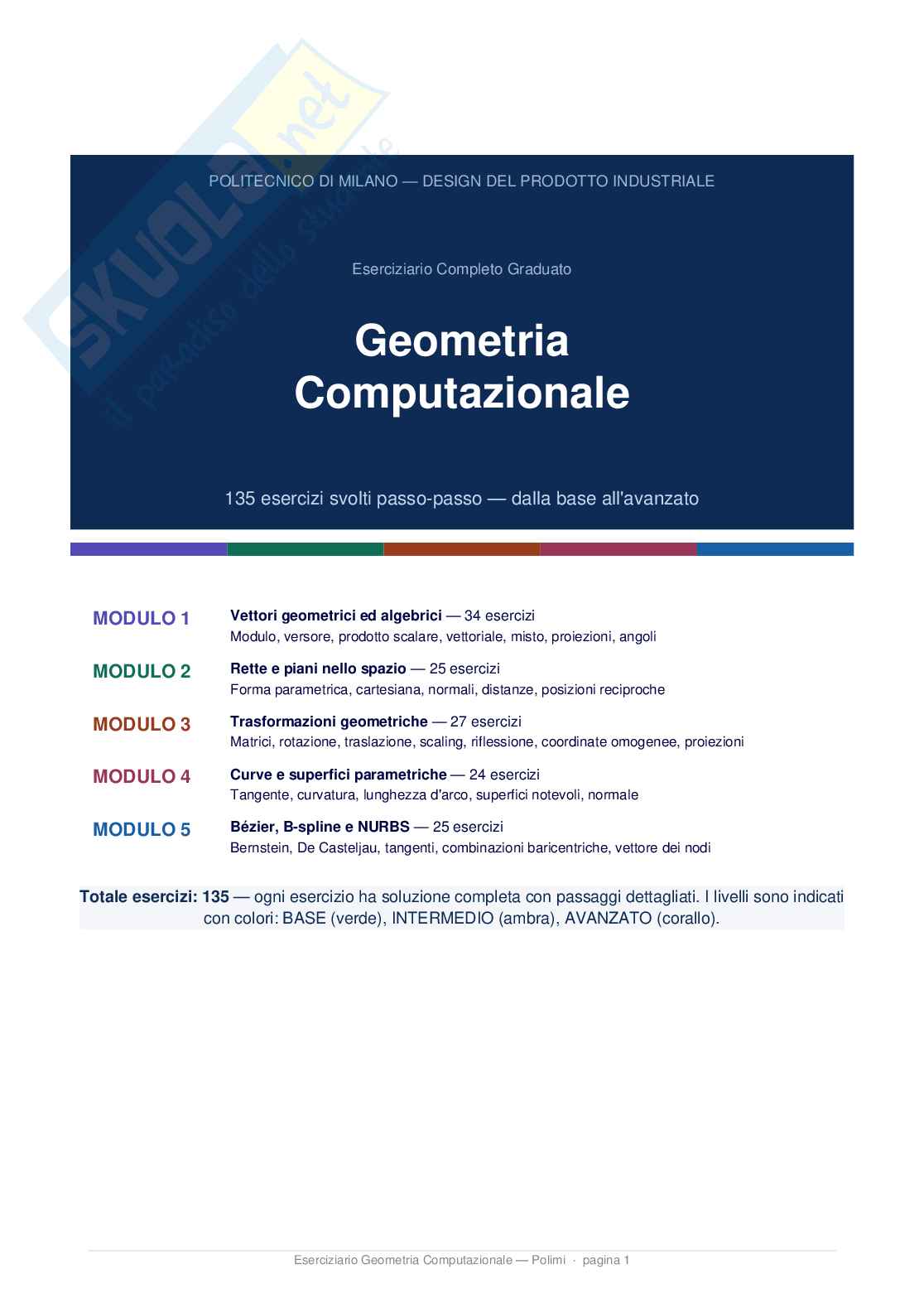 Eserciziario svolto Curve e superfici per il design Pag. 1