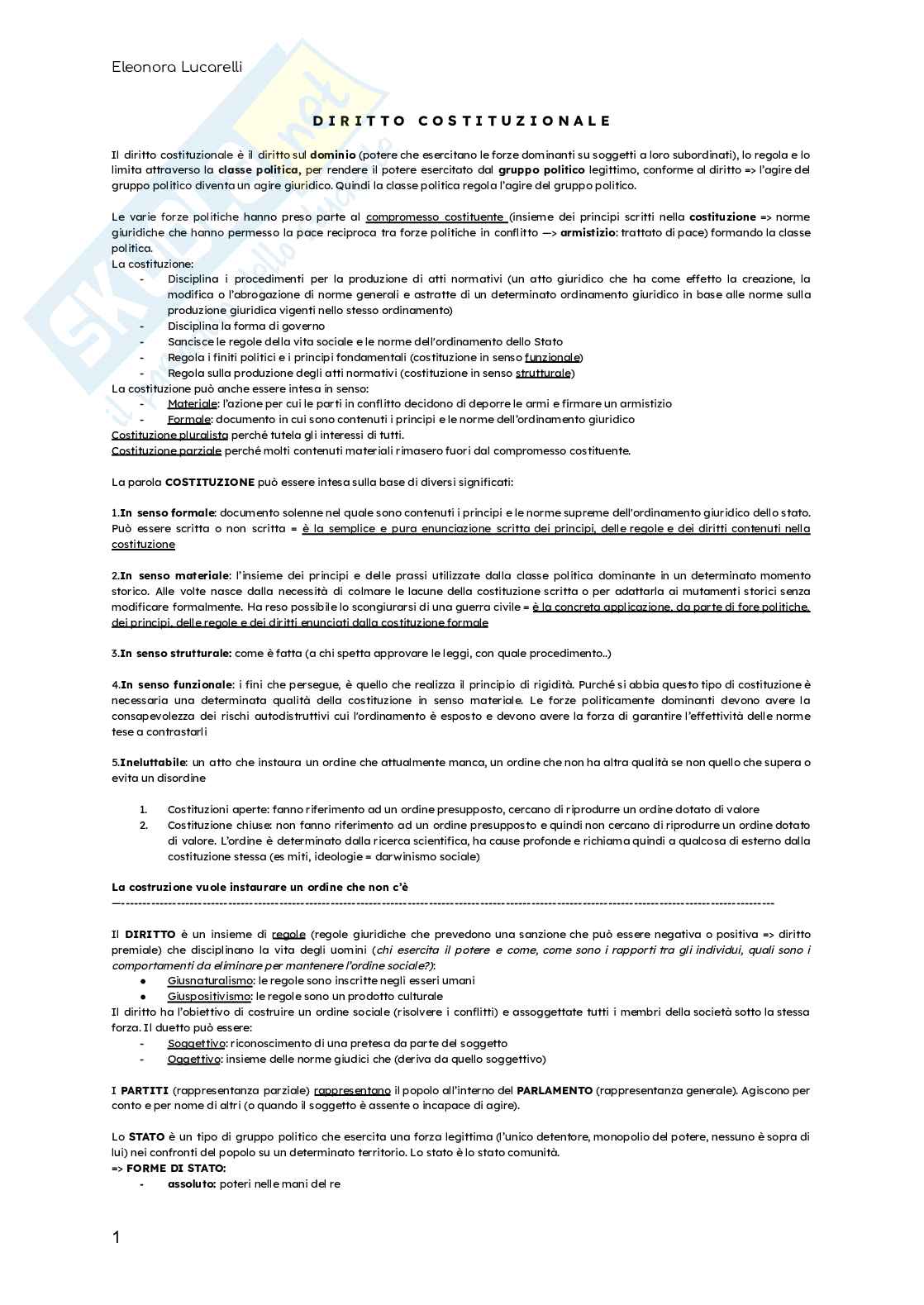 Riassunto esame Diritto pubblico, Prof. Mussa Baudolino, libro consigliato Elementi di Diritto Costituzionale , Mario Dogliani, Ilenia Massa Pinto Pag. 1