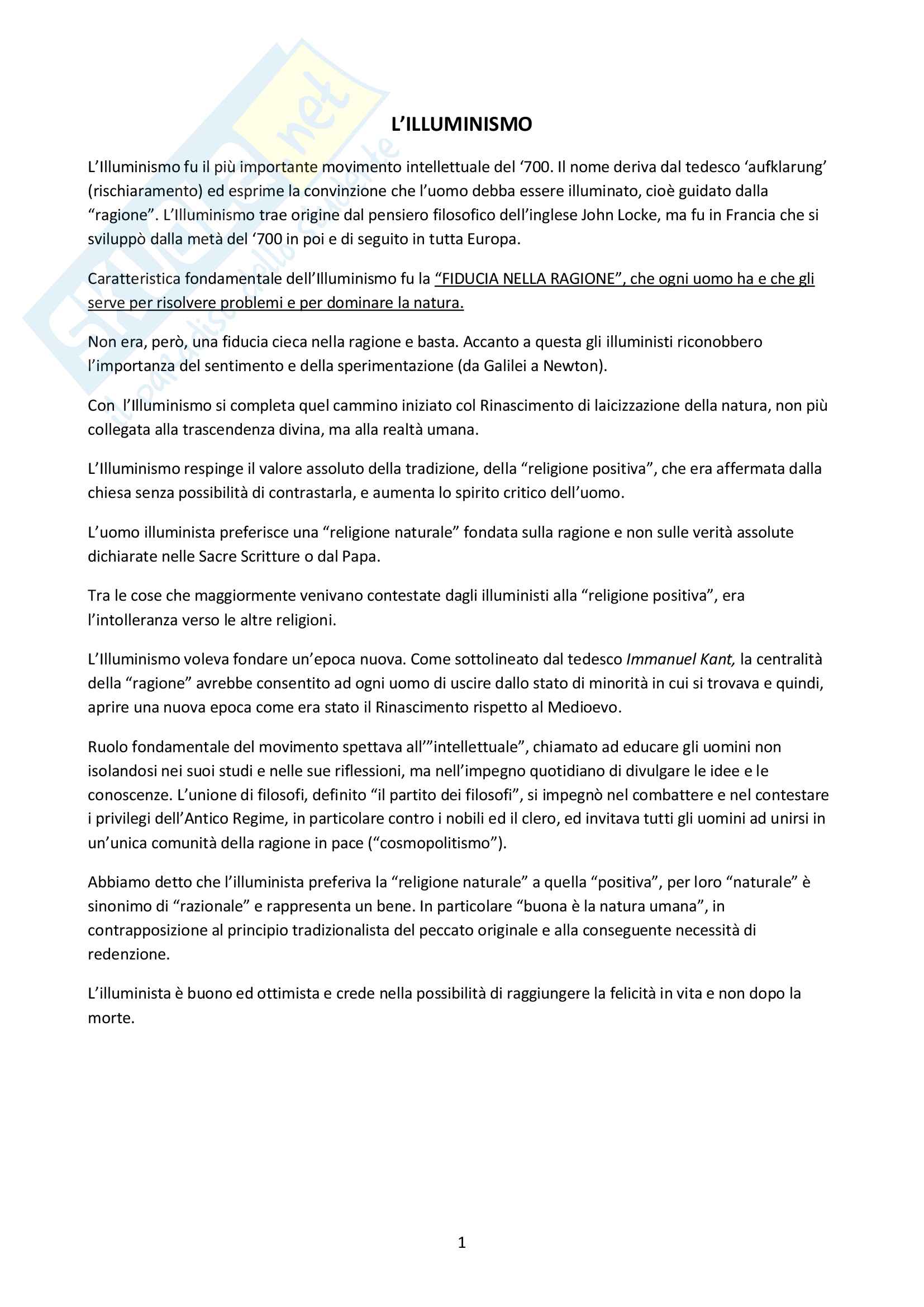 Illuminismo e Dispotismo illuminato Pag. 1