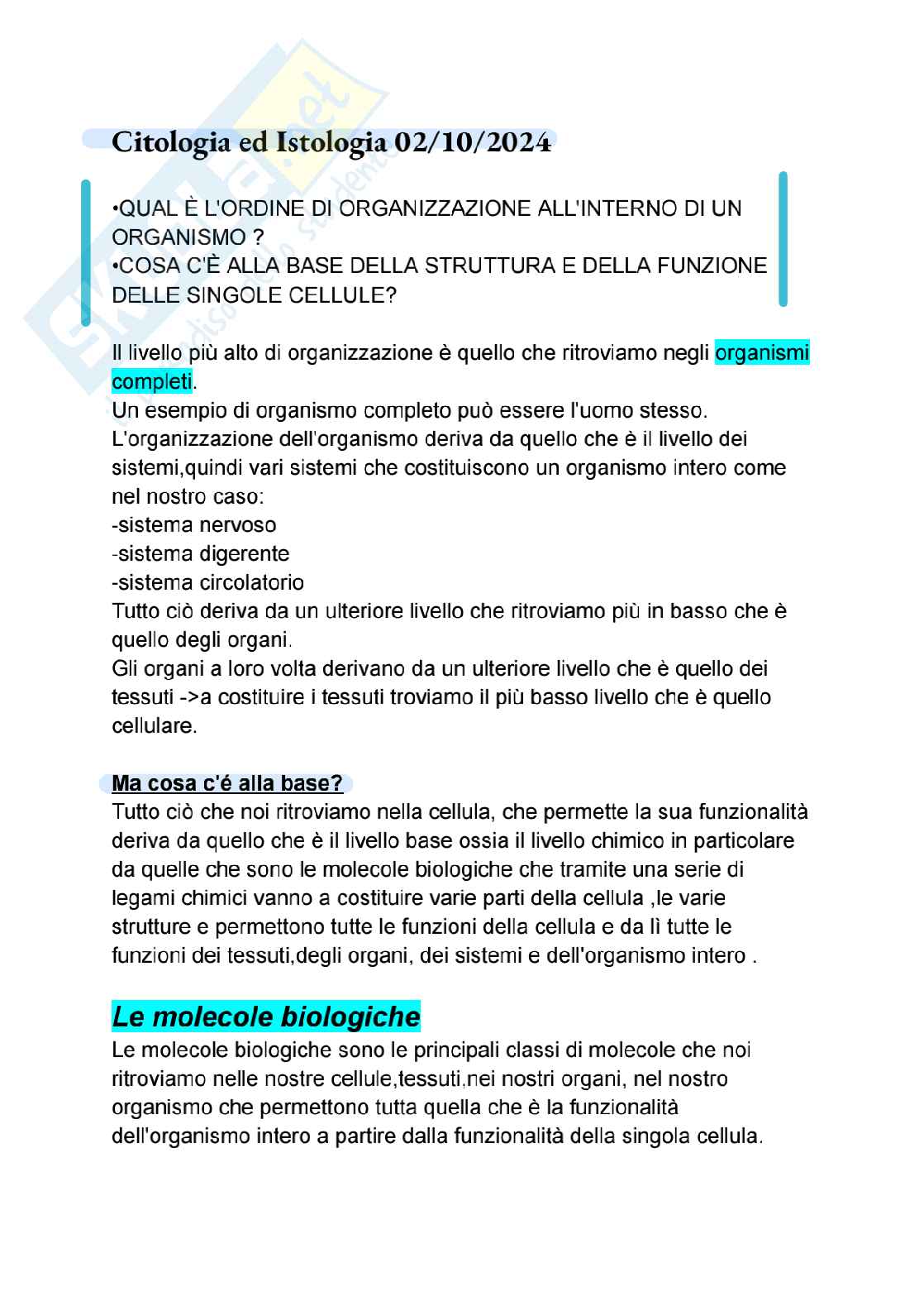 Riassunto esame Citologia e istologia, Prof. Imperatore Roberta, libro consigliato Citologia e Istologia , Delle donne  Pag. 2