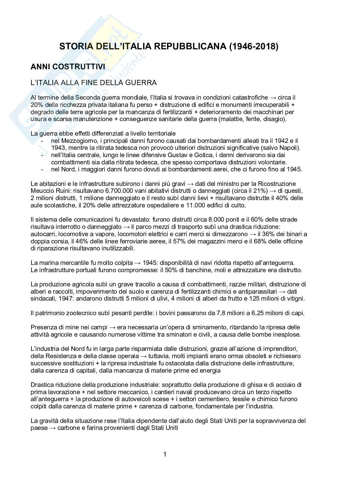 Storia dell'Italia repubblicana Pag. 1