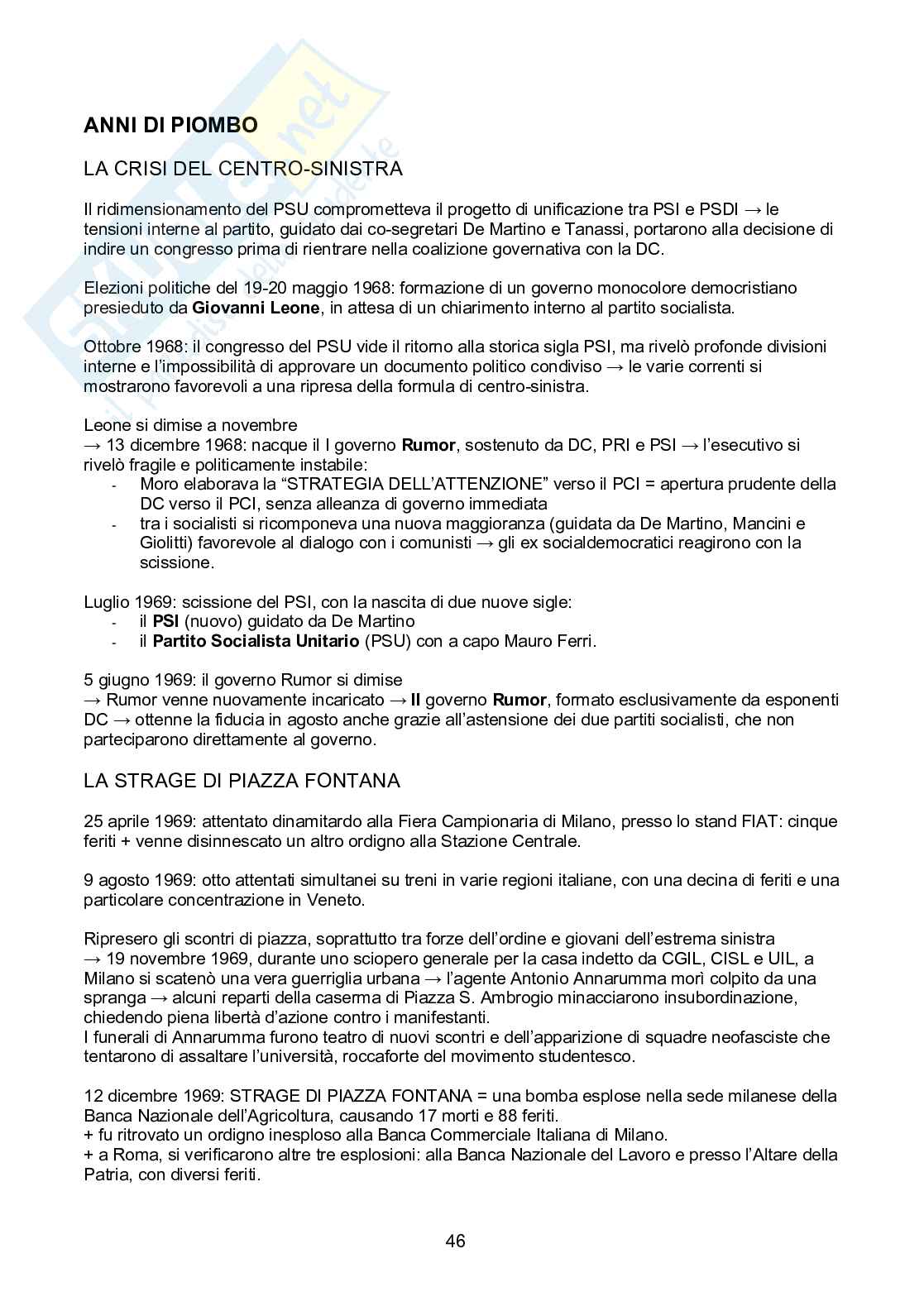 Storia dell'Italia repubblicana Pag. 46