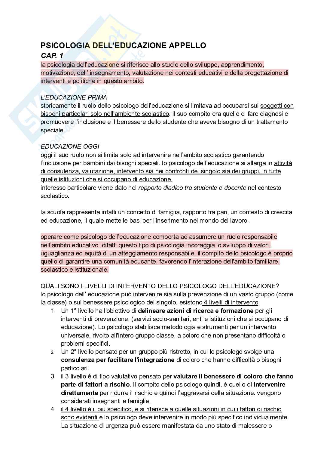 Esame Psicologia dell’educazione  Pag. 2