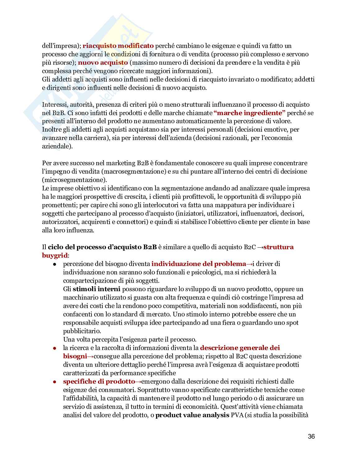 Riassunto esame Marketing, Prof. Ricotta Francesco, libro consigliato Marketing Management, Kotler Pag. 36