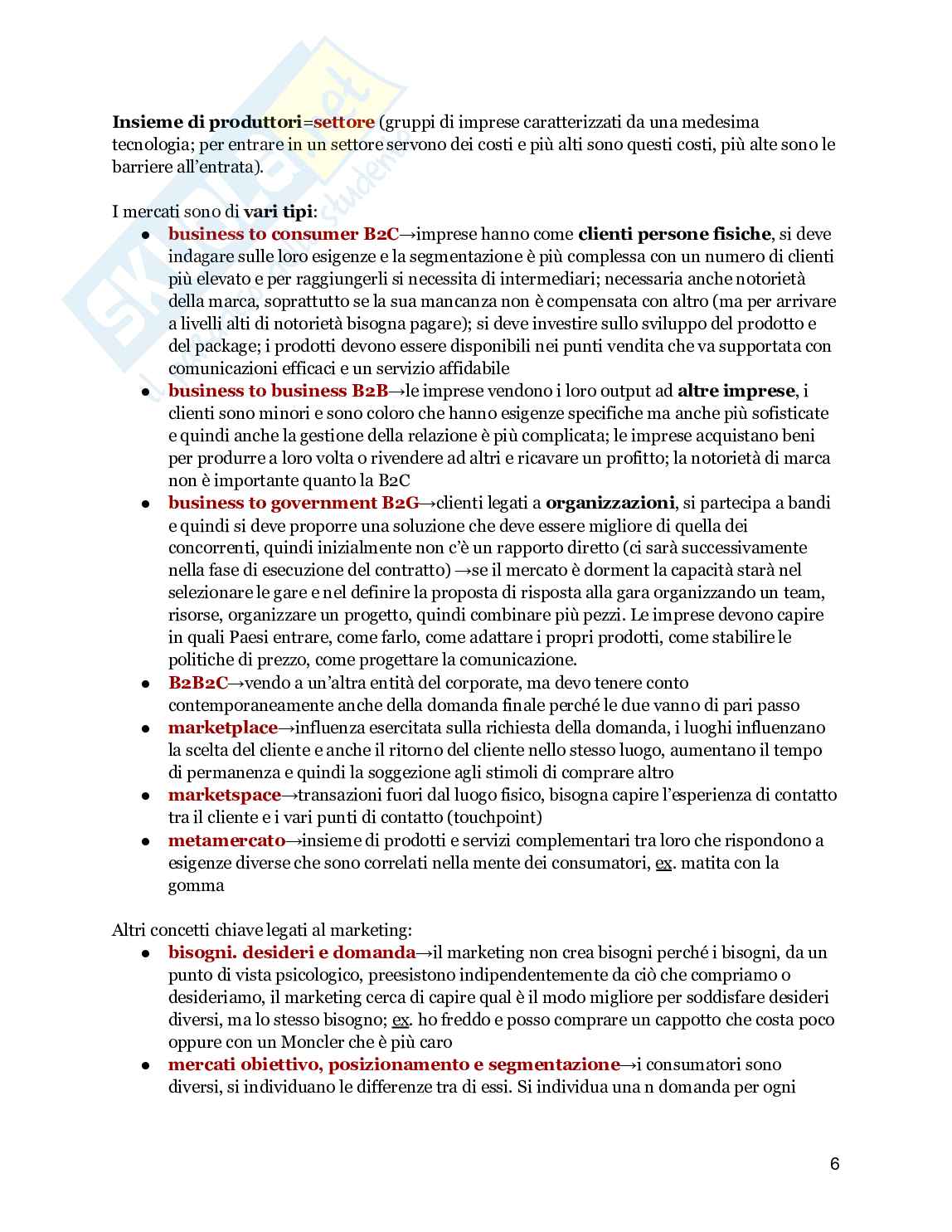 Riassunto esame Marketing, Prof. Ricotta Francesco, libro consigliato Marketing Management, Kotler Pag. 6
