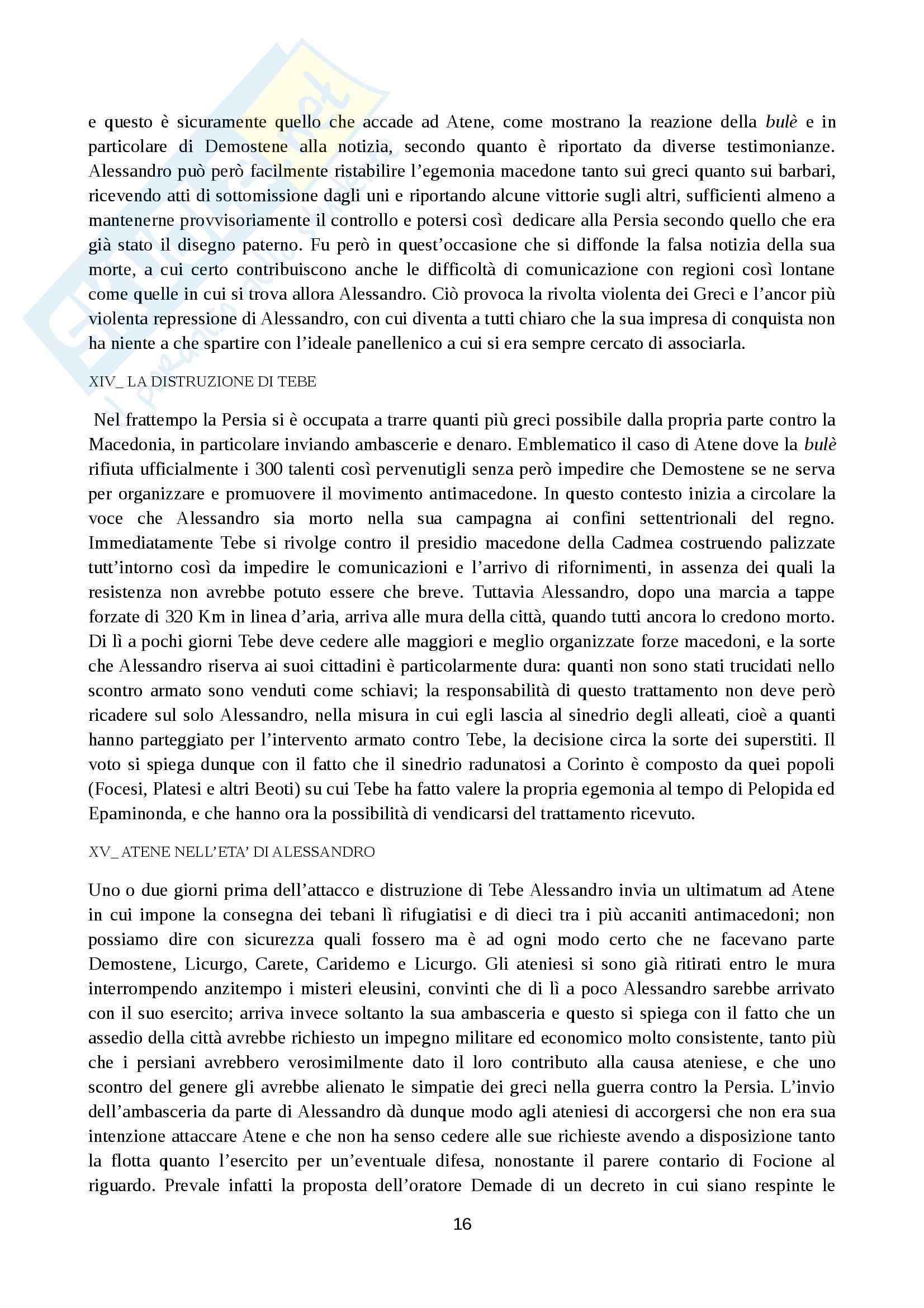 Riassunto esame Storia Greca, prof. Costa, libro consigliato Filippo e Alessandro, De Sanctis Pag. 16