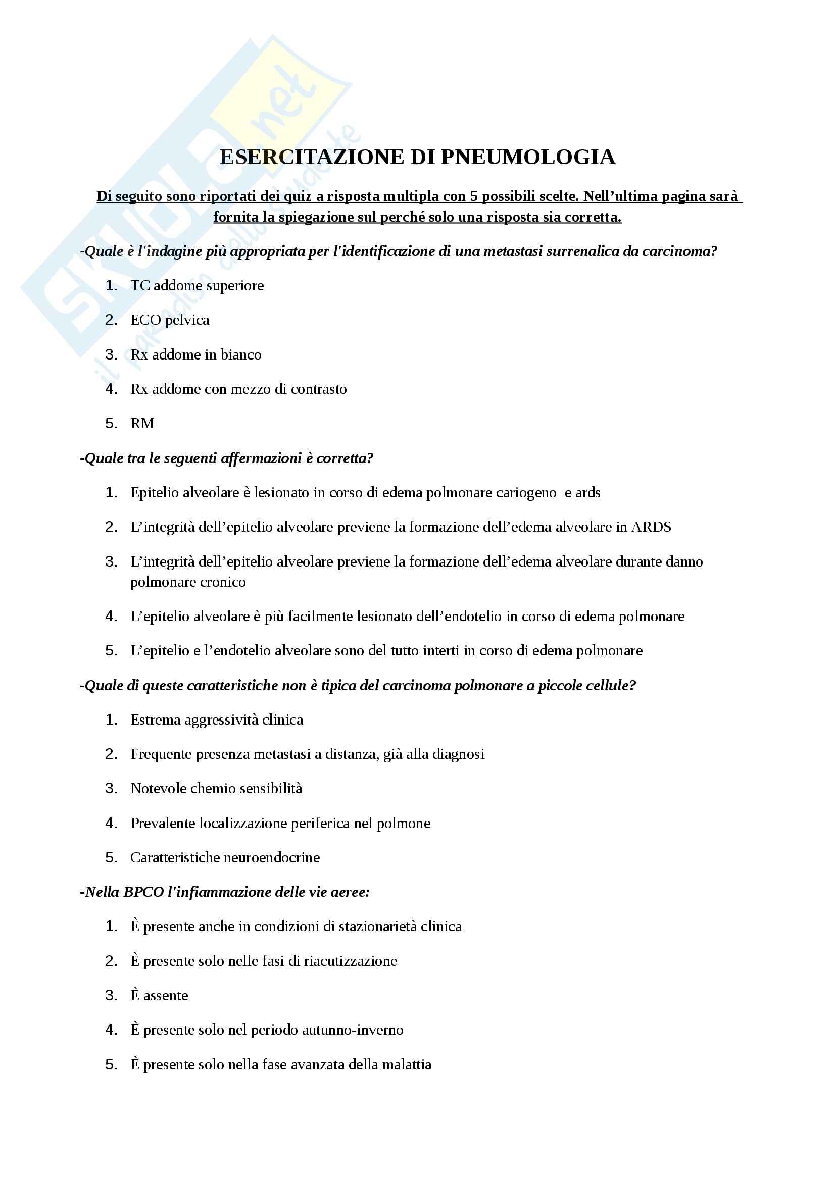 Esercitazione, pneumologia Pag. 1