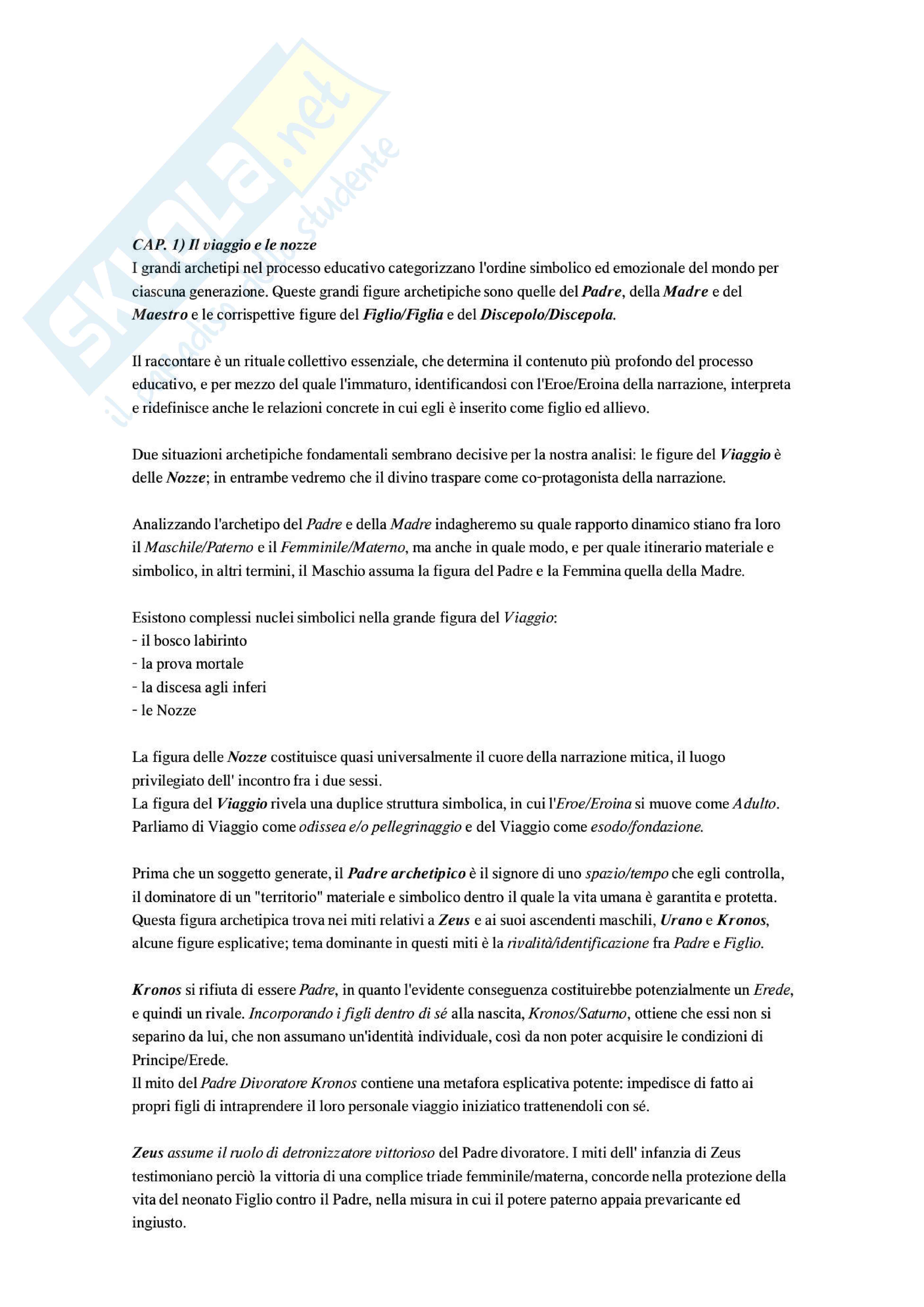 Riassunto esame Pedagogia, prof. Moscato, libro consigliato Il sentiero nel labirinto: Miti e metafore nel processo educativo Pag. 1