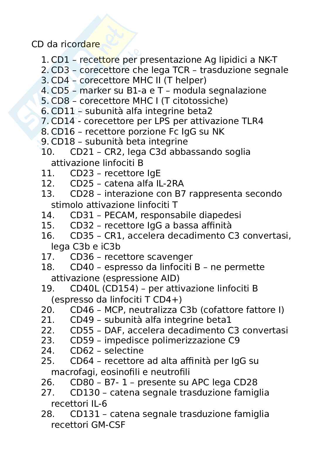 Lista di CD e citochine da ricordare Pag. 1