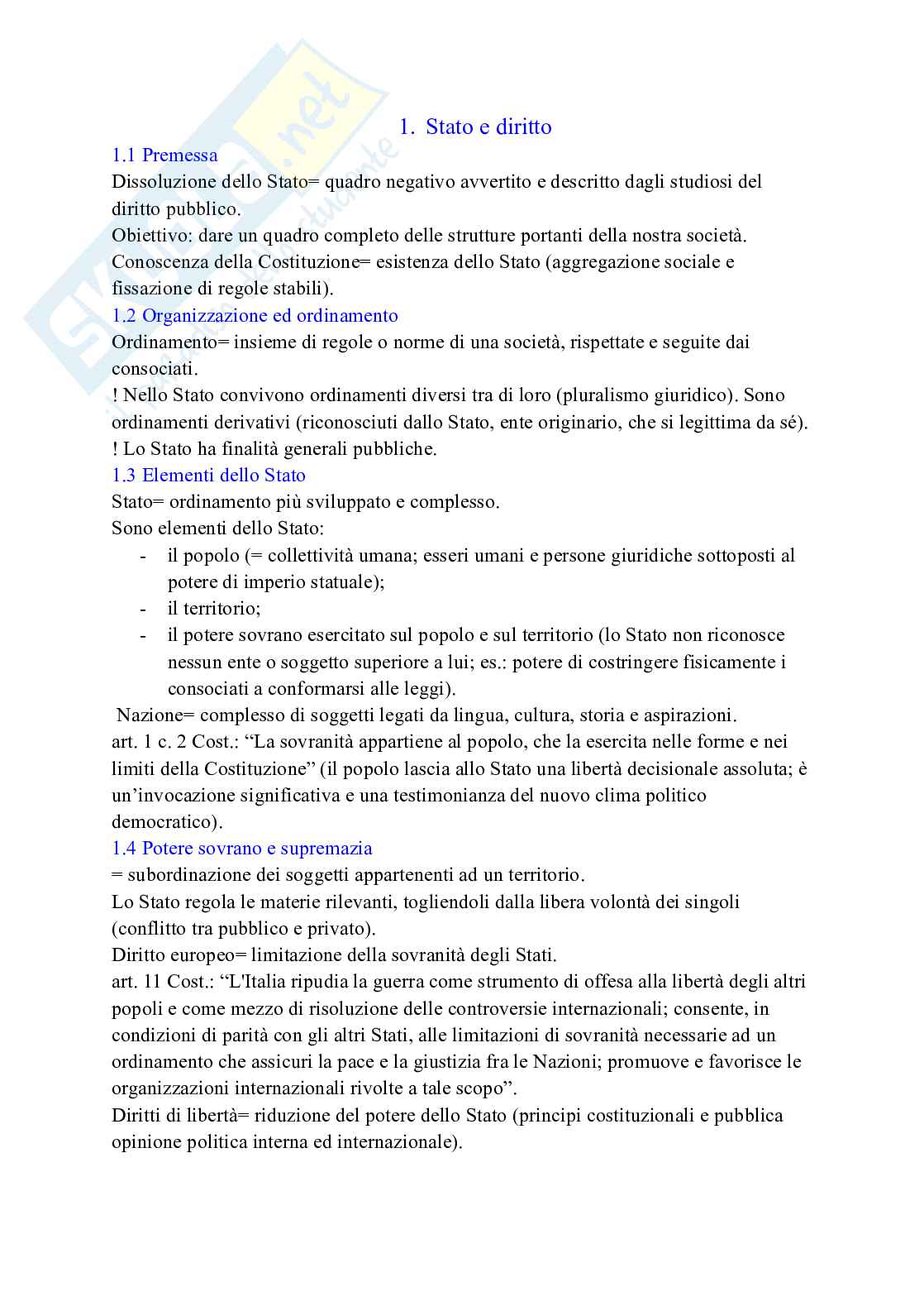 Riassunto esame Istituzioni di diritto pubblico, Prof. Spagnoli Federica, libro consigliato Diritto costituzionale, Pisaneschi Pag. 1