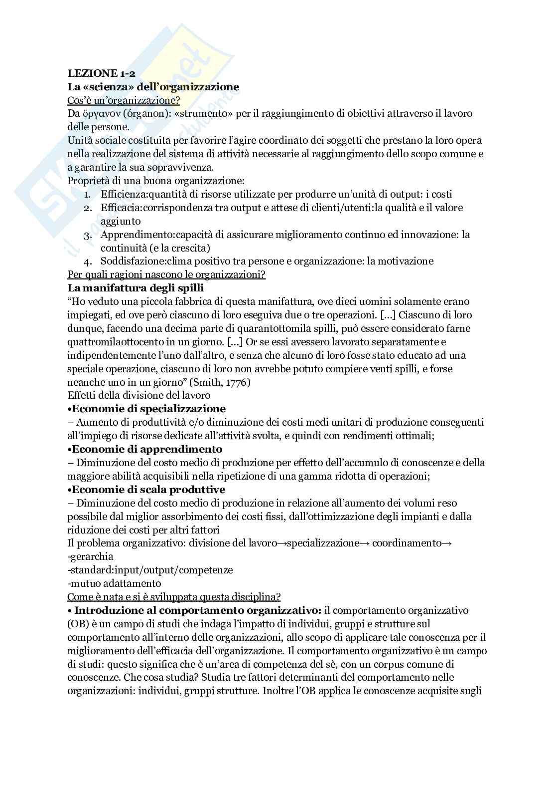 Appunti di Organizzazione aziendale  Pag. 1