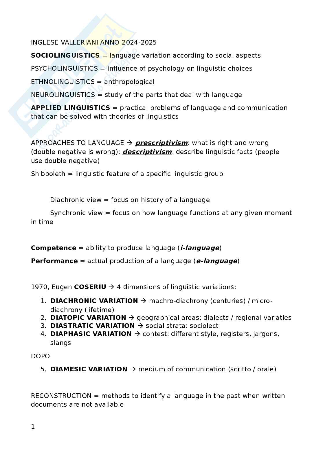 Appunti esame Lingua e linguistica inglese Pag. 1