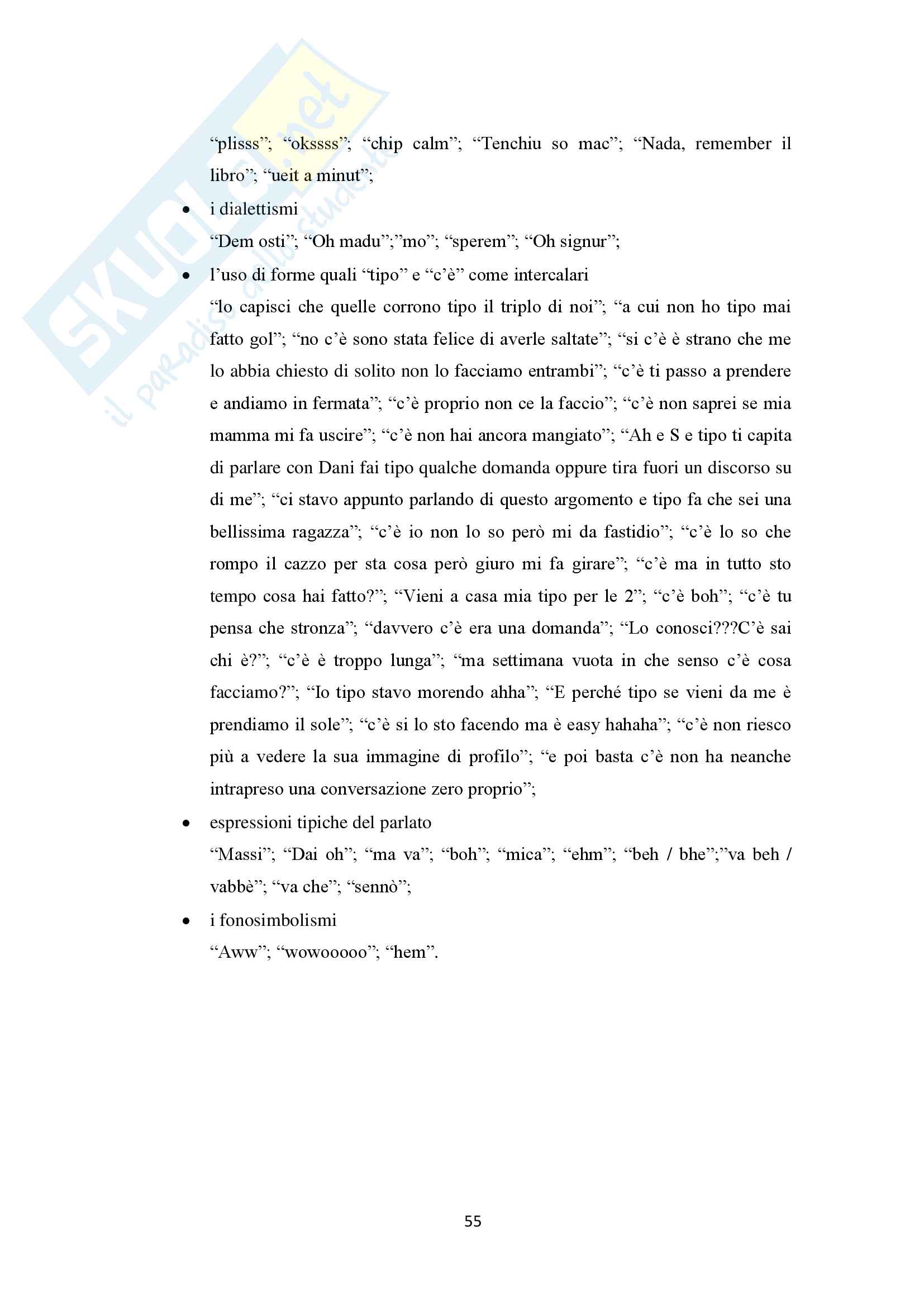 Analisi linguistica, testuale e comunicativa di un corpus giovanile di messaggistica elettronica Pag. 56