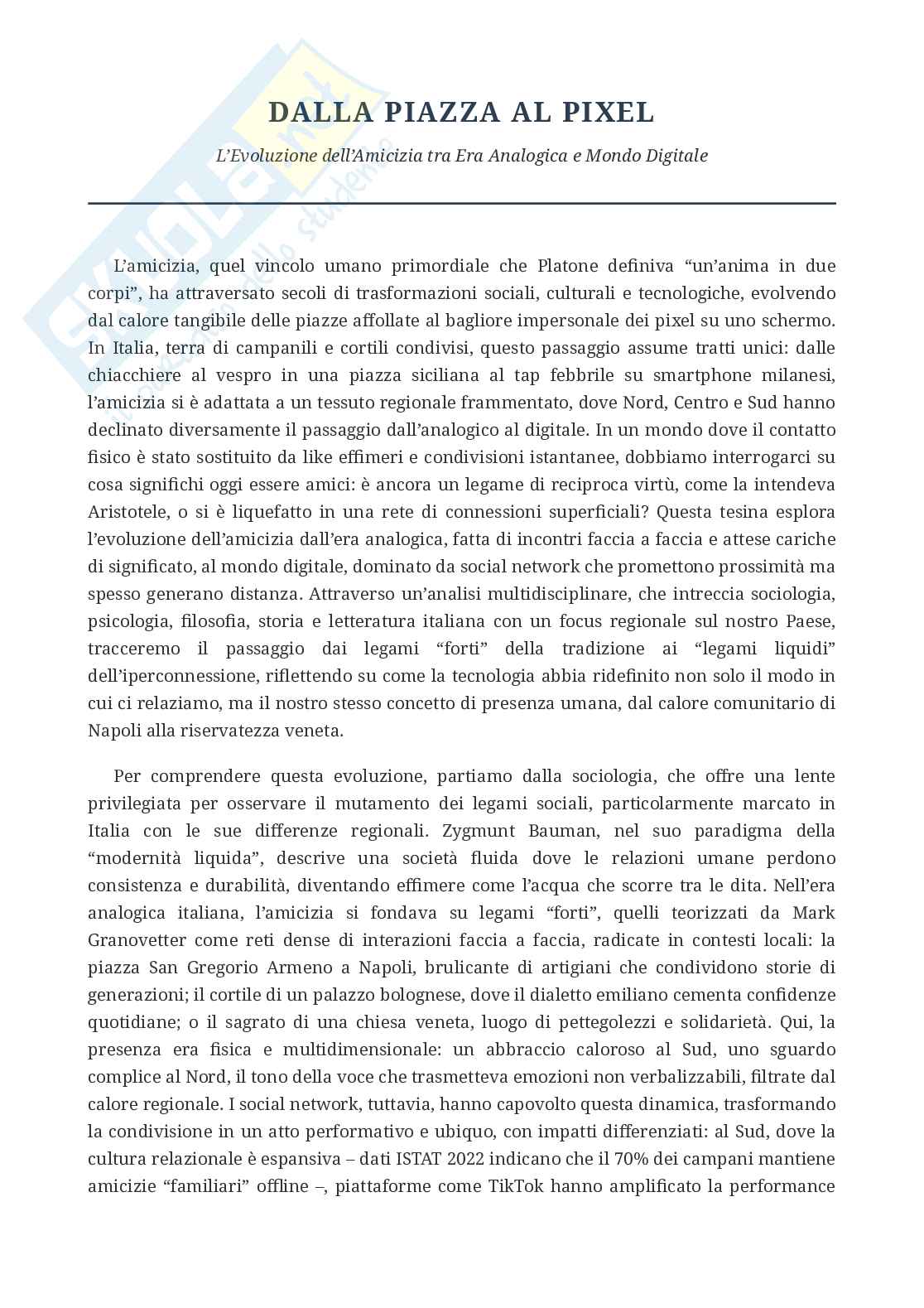 Percorso multidisciplinare esame: Evoluzione dell'amicizia tra realtà e social media Pag. 1