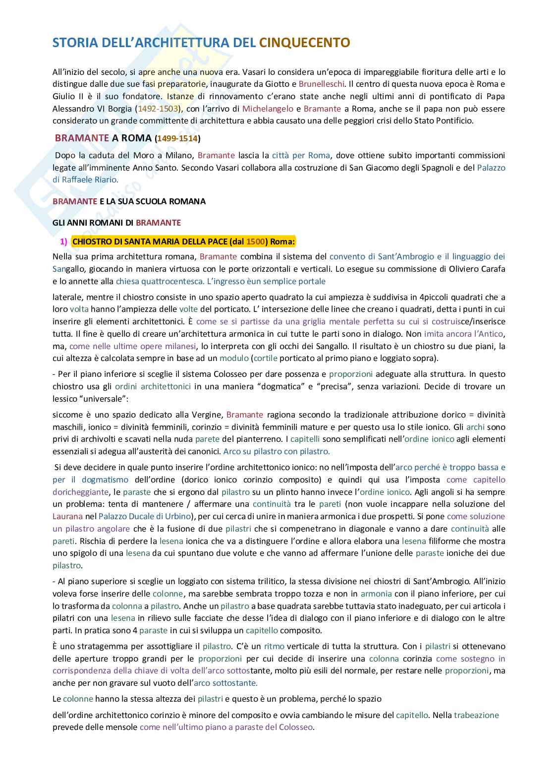 Architettura del Cinquecento: appunti di Elementi di architettura e urbanistica Pag. 1