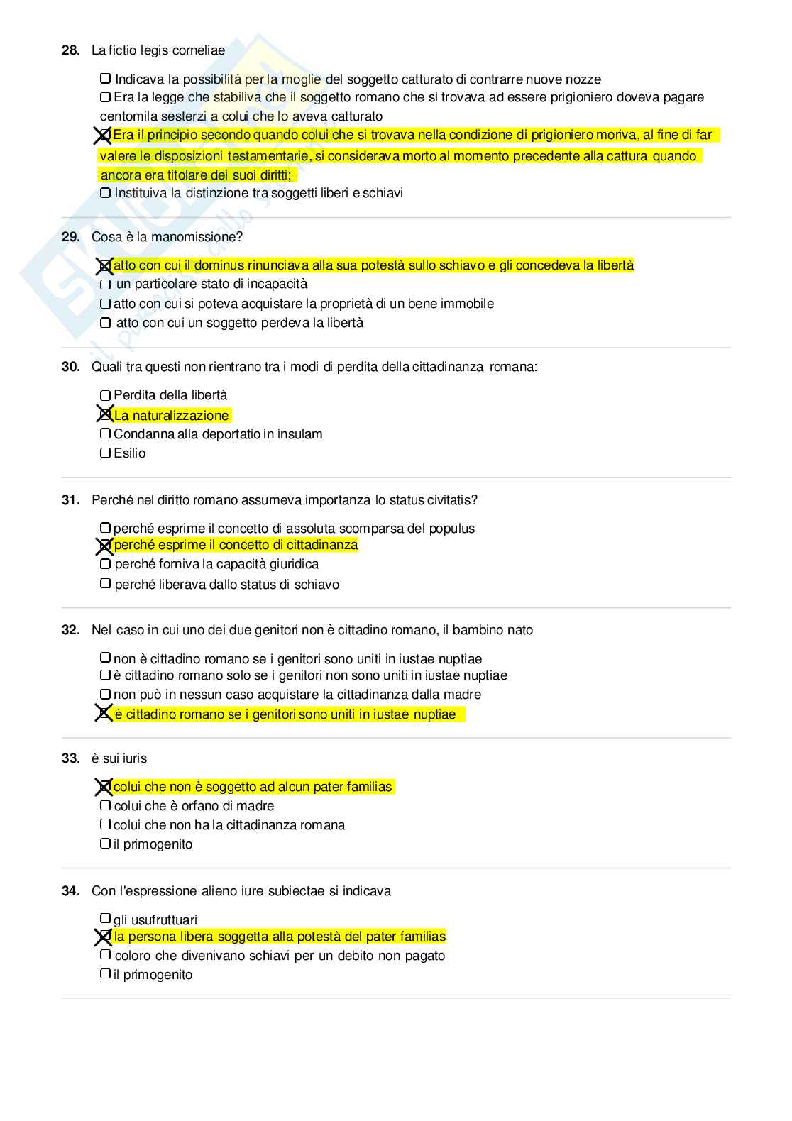Risposte domande chiuse Diritto romano aggiornate 2026 Pag. 6