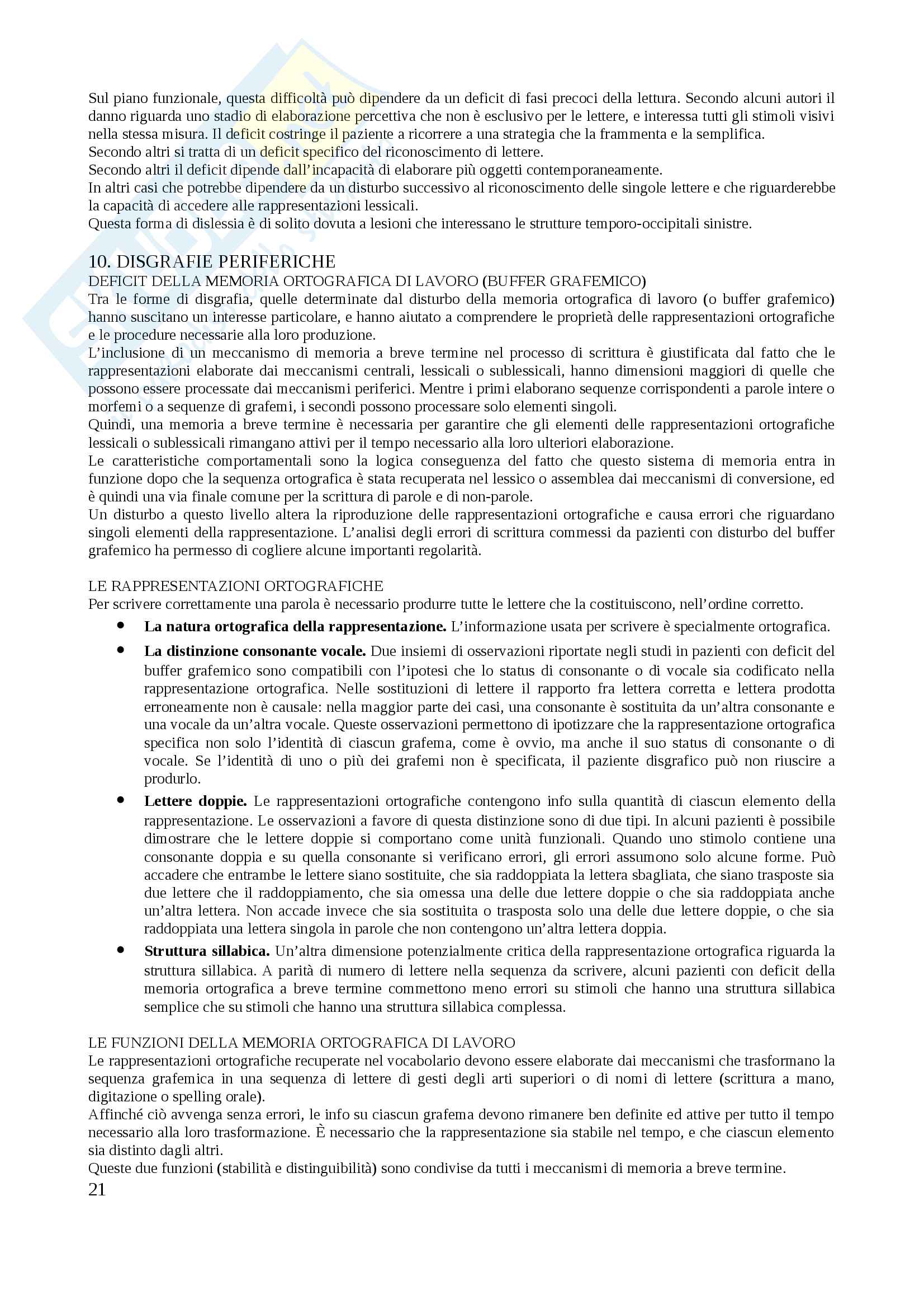 Sunto Neuropsicologia clinica, docente Priftis, libro consigliato Manuale di neuropsicologia, G. Vallar e C. Papagno Pag. 21