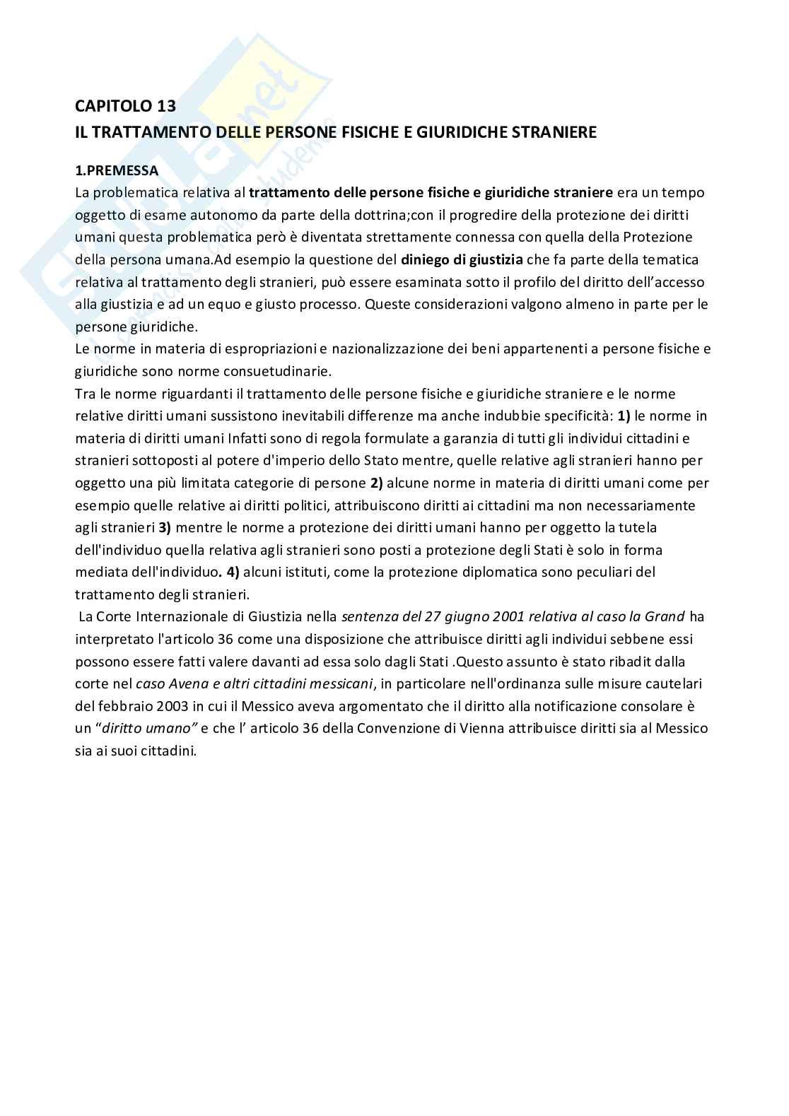 Riassunto esame Diritto internazionale , Prof. Mancini Marina, libro consigliato Diritto internazionale, riferimento al  cap. 13, Ronzitti  Pag. 1