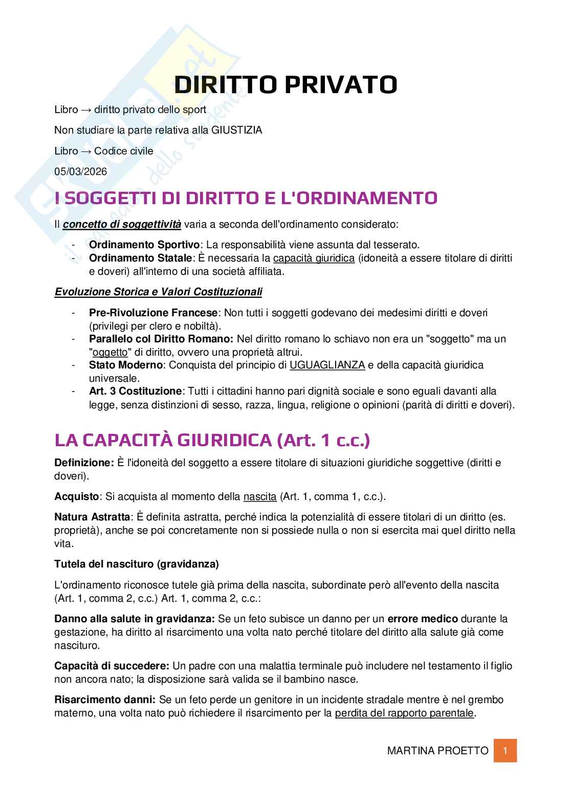 Diritto privato dello sport  Pag. 1