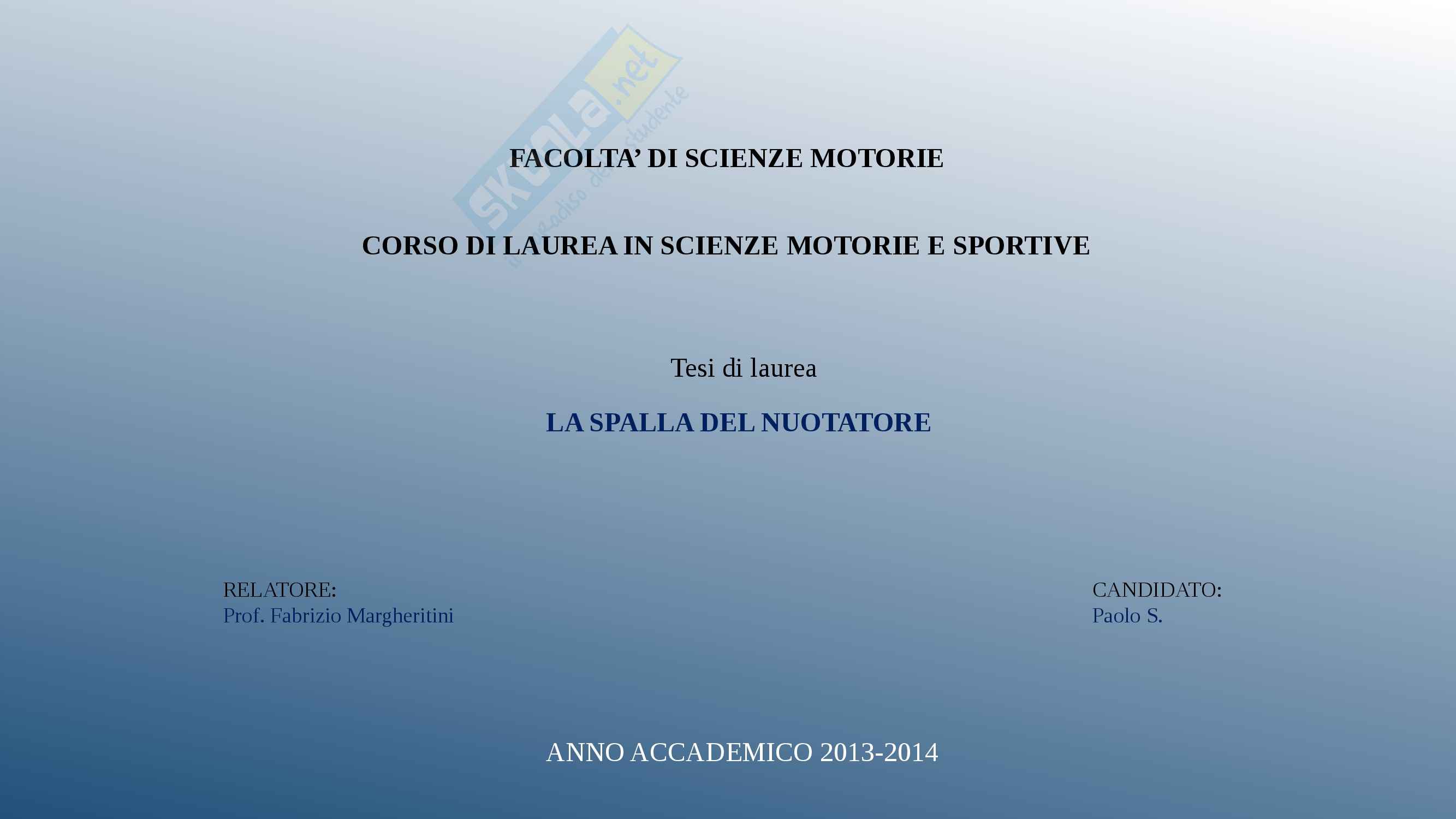 La spalla del nuotatore, Presentazione Tesi Pag. 1