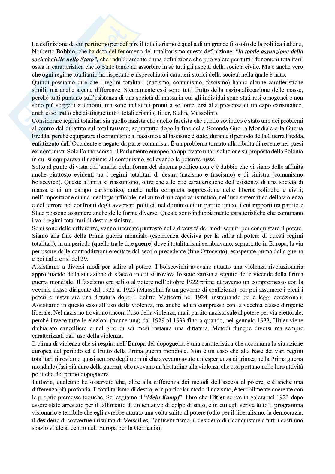 Appunti Storia contemporanea: totalitarismi Pag. 1