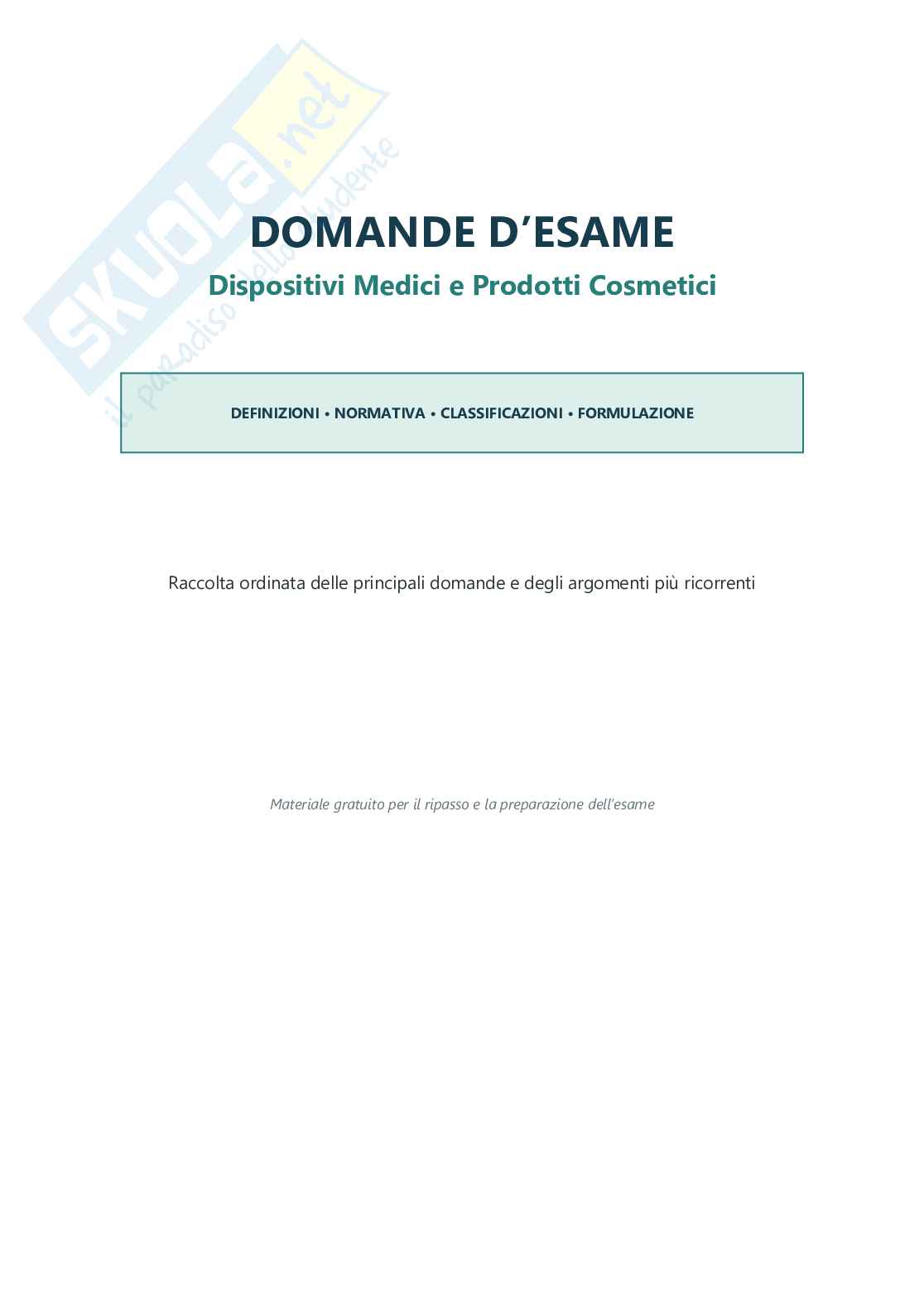 Dispositivi medici e prodotti cosmetici – Domande d’esame complete Pag. 1