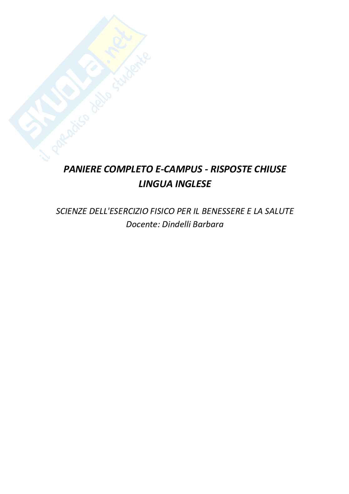 Paniere con risposte chiuse di lingua inglese - Scienze dell'esercizio fisico per il benessere e la salute Pag. 1