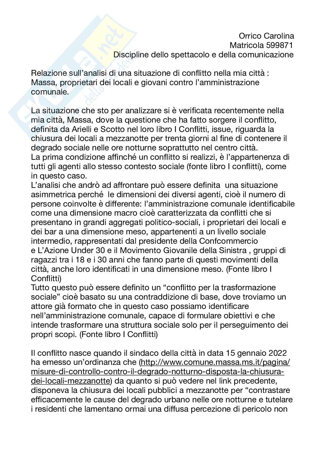 Relazione sui conflitti  Pag. 1