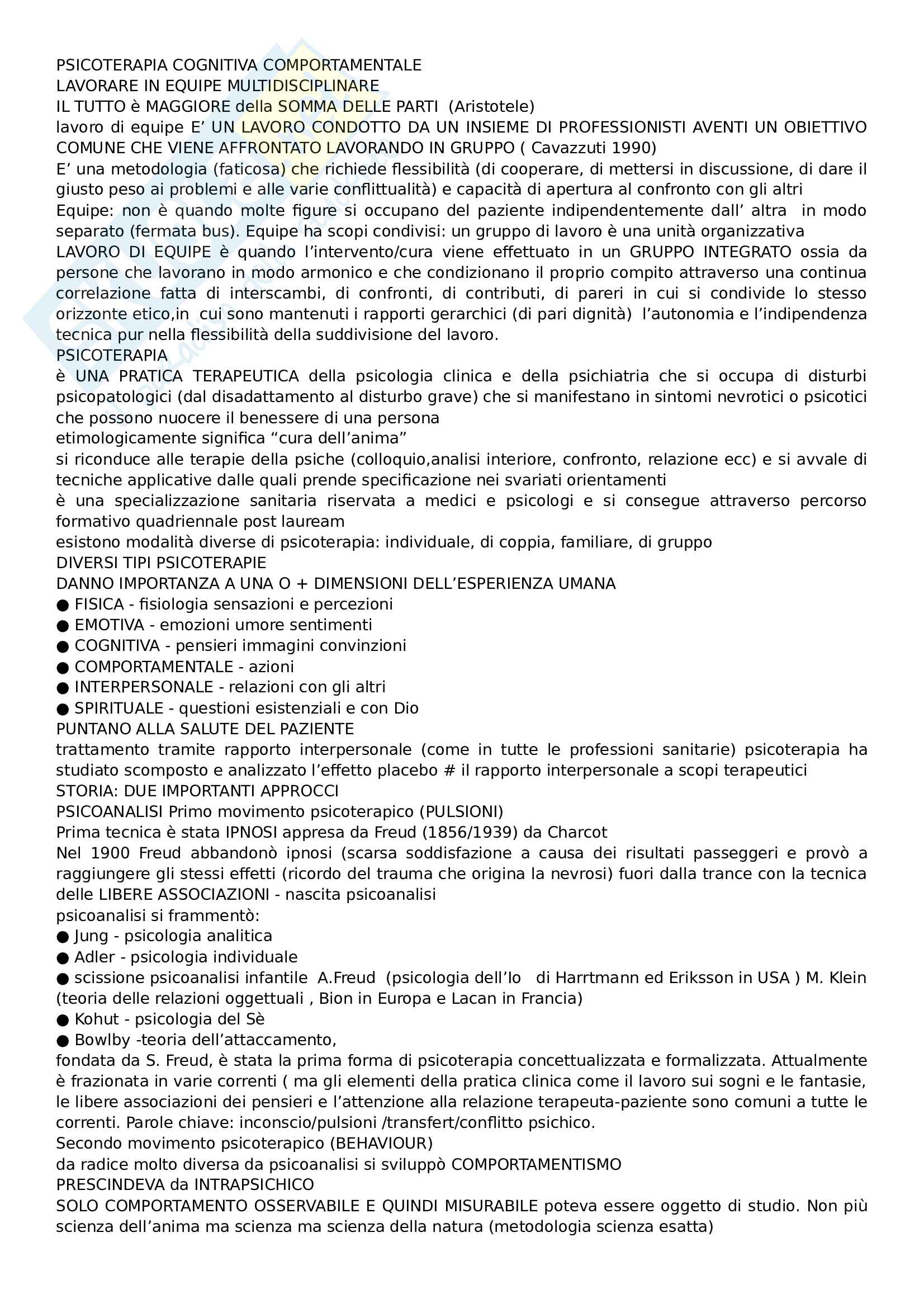 Terapia Cognitivo Comportamentale (PSI) Pag. 1