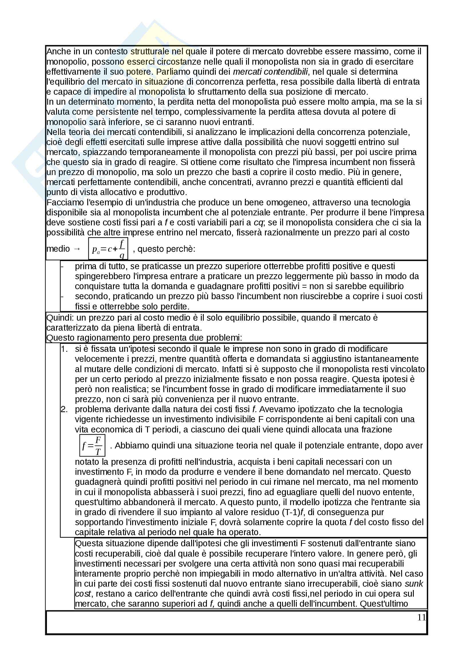 Riassunto esame Mercato, concorrenza e regolamentazione, prof. Pontarollo, libro consigliato Mercato, concorrenza e regolamentazione, Pontarollo Pag. 11
