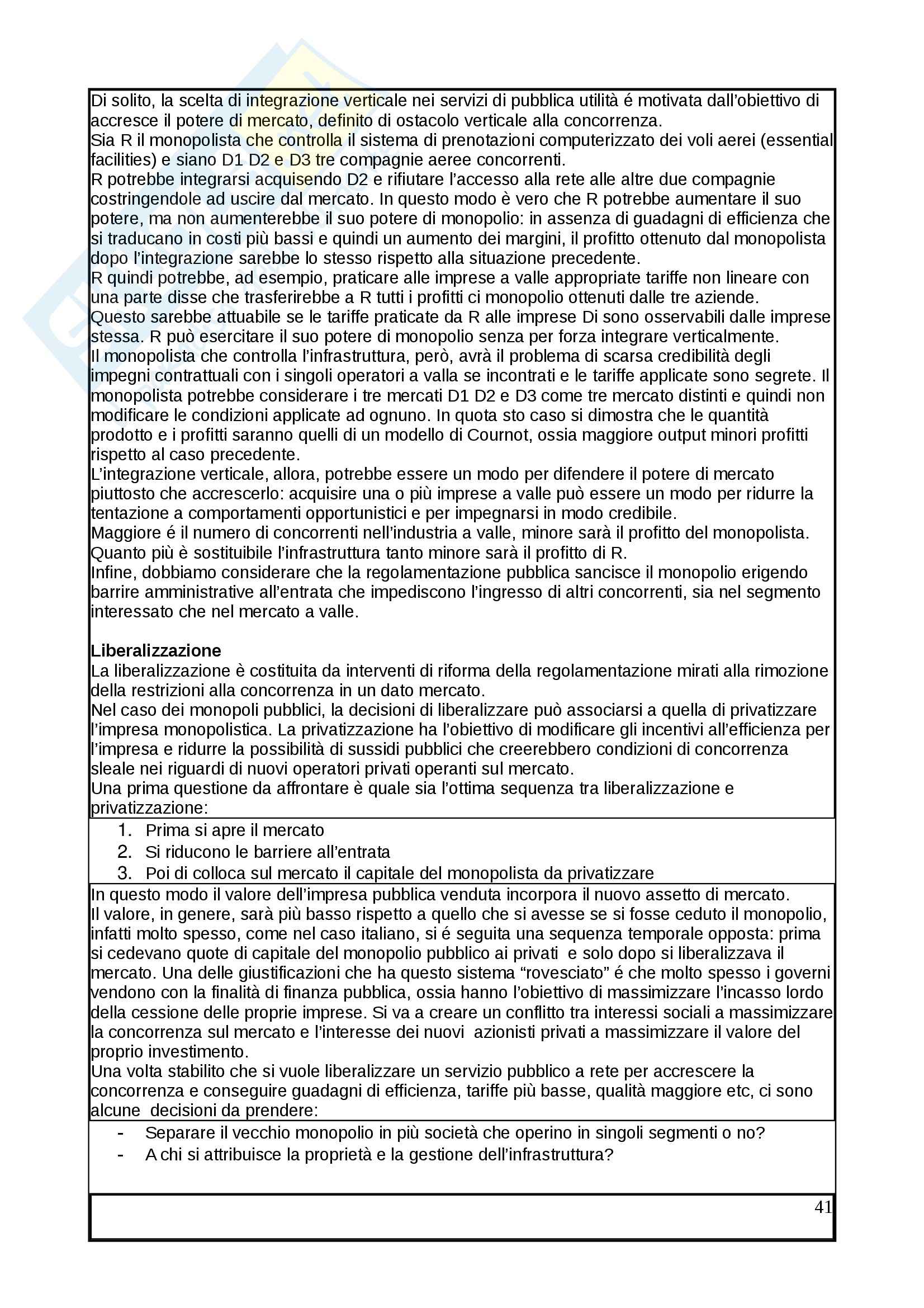 Riassunto esame Mercato, concorrenza e regolamentazione, prof. Pontarollo, libro consigliato Mercato, concorrenza e regolamentazione, Pontarollo Pag. 41