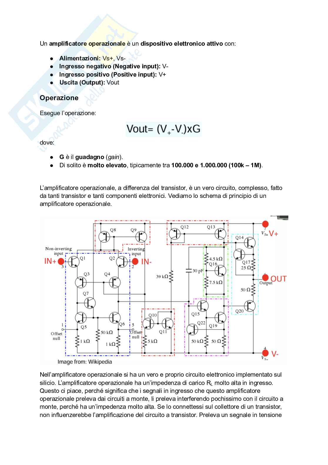 Appunti di Elettronica per i sistemi biomedicali: amplificatore operazionale elettronica Pag. 2