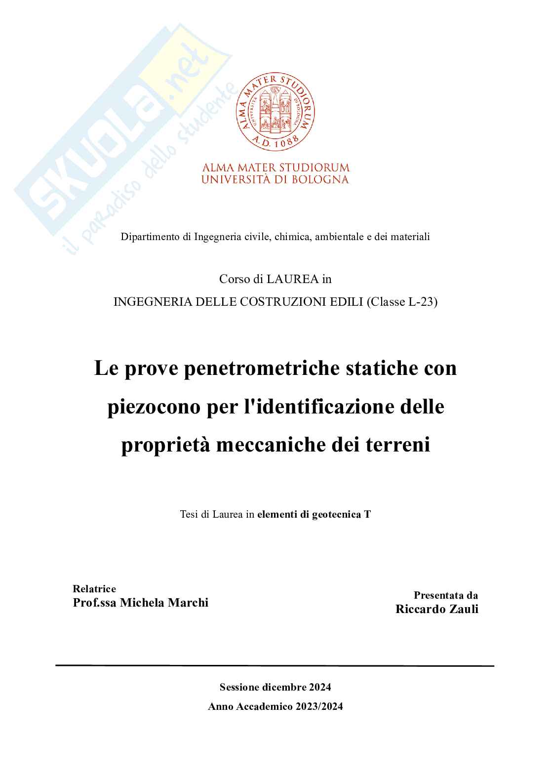 Prove penetrometriche statiche con piezocono per l'identificazione delle proprietà meccaniche dei terreni Pag. 1
