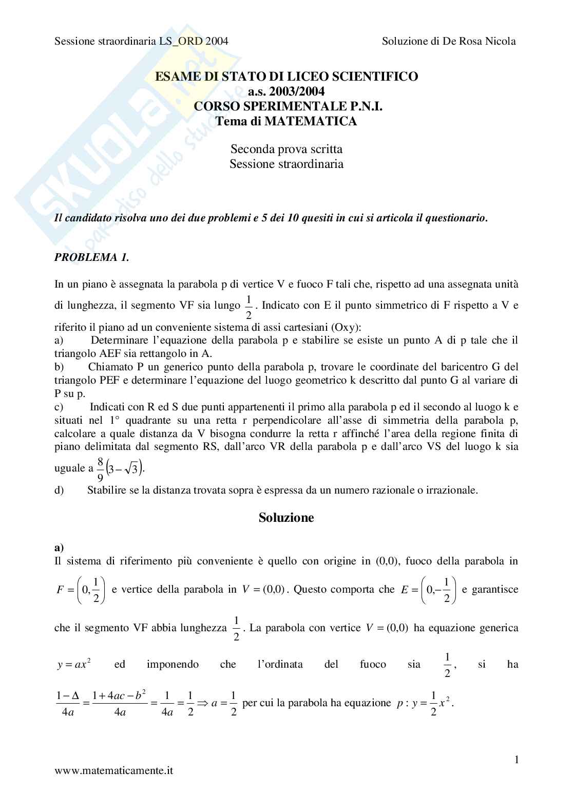 2004 - Liceo scientifico di ordinamento sessione straordinaria Pag. 1