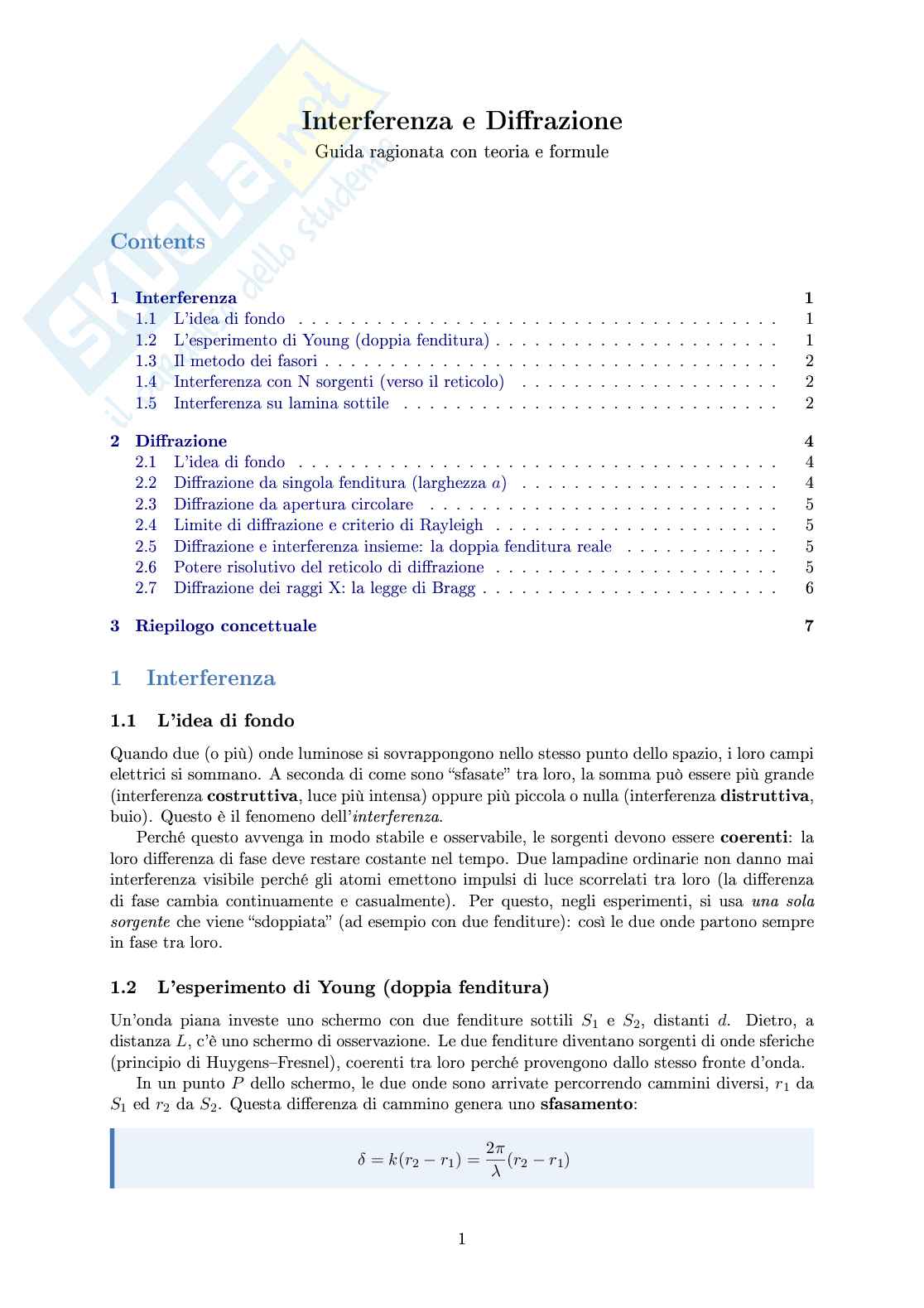 Interferenza e diffrazione Pag. 1