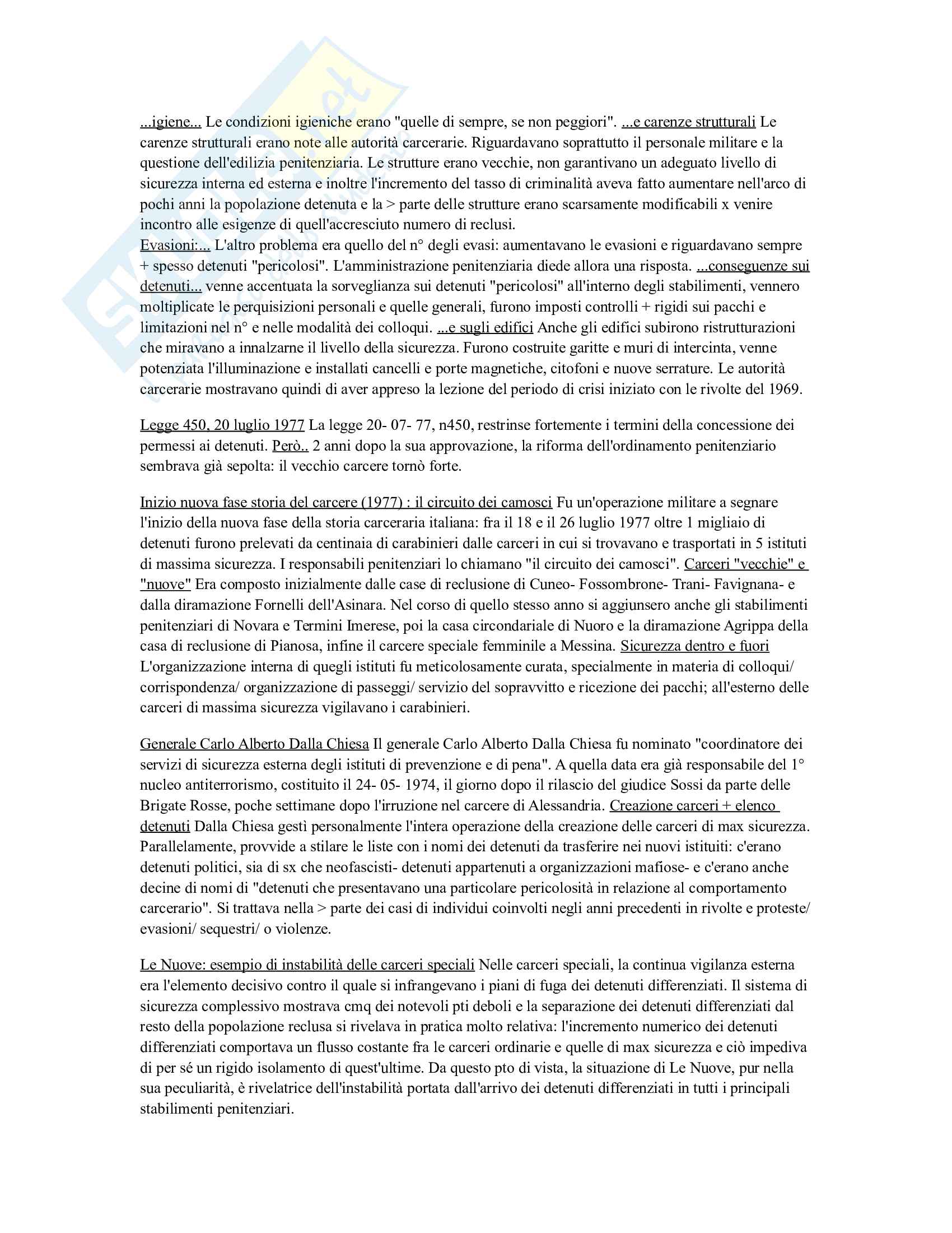Riassunto esame Storia Culturale e Sociale, prof P. Guarnieri, libro consigliato Camosci e Girachiavi (storia del carcere in Italia) ,  De Vito Pag. 6